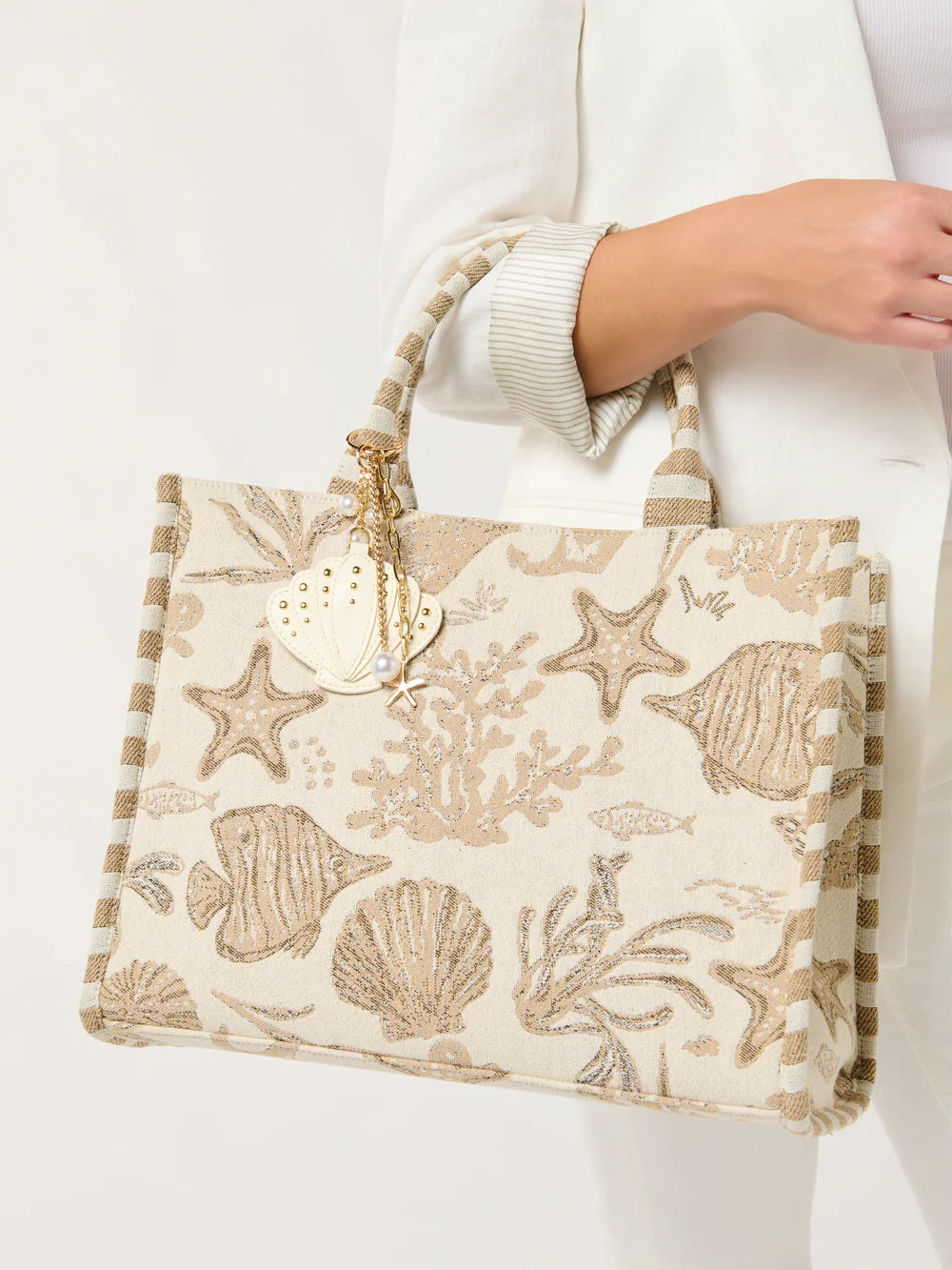 Shiraleah Coastal Jacquard Tote, Beige