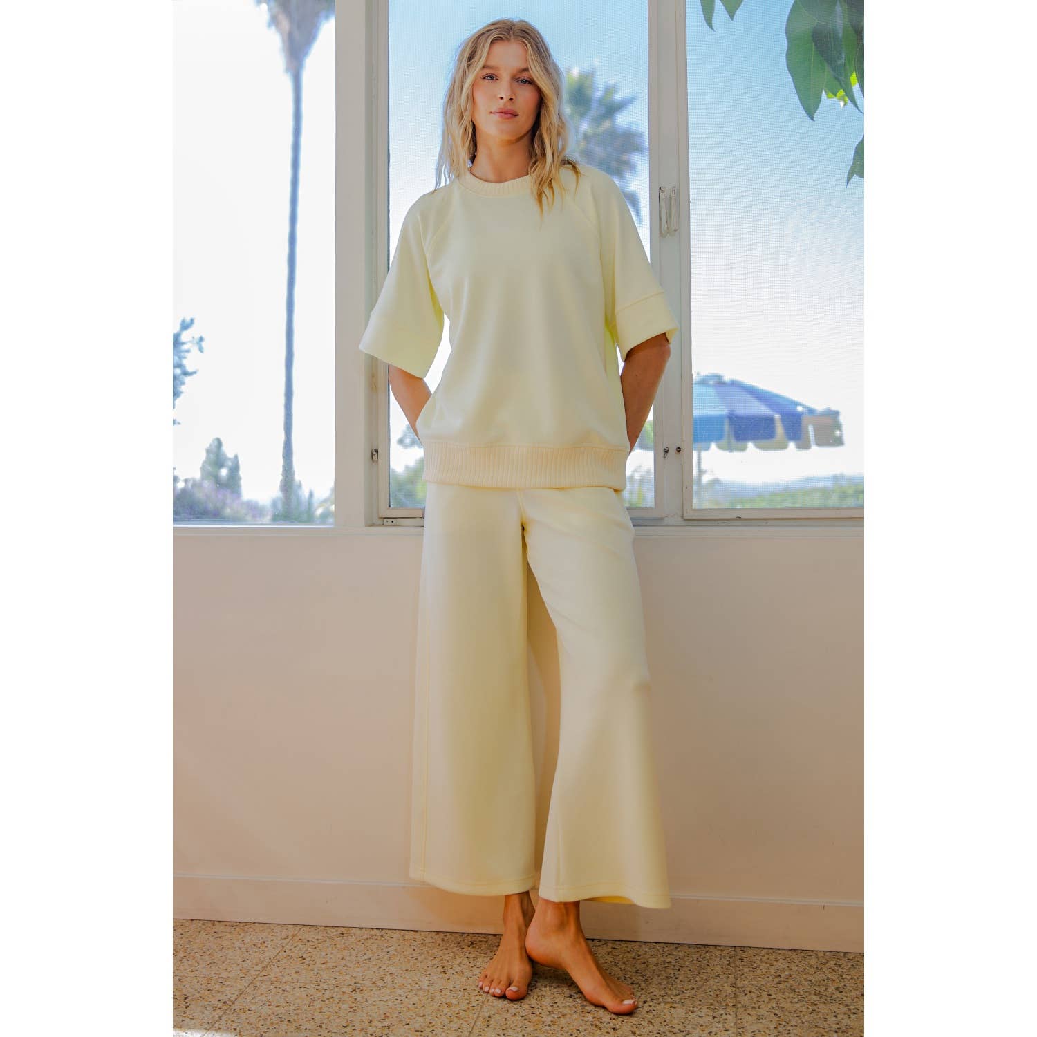 YELLOW MODAL SCUBA SHORT SLEEVE TOP