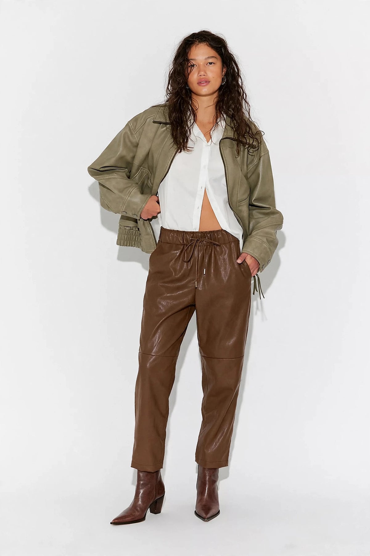 Women's Faux Leather Drawstring Tapered Jogger Pant