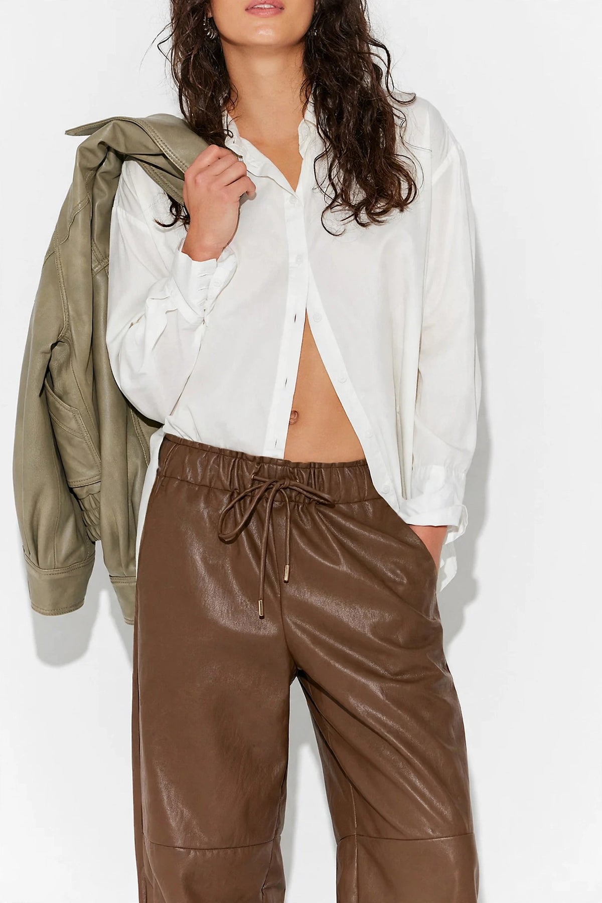 Women's Faux Leather Drawstring Tapered Jogger Pant