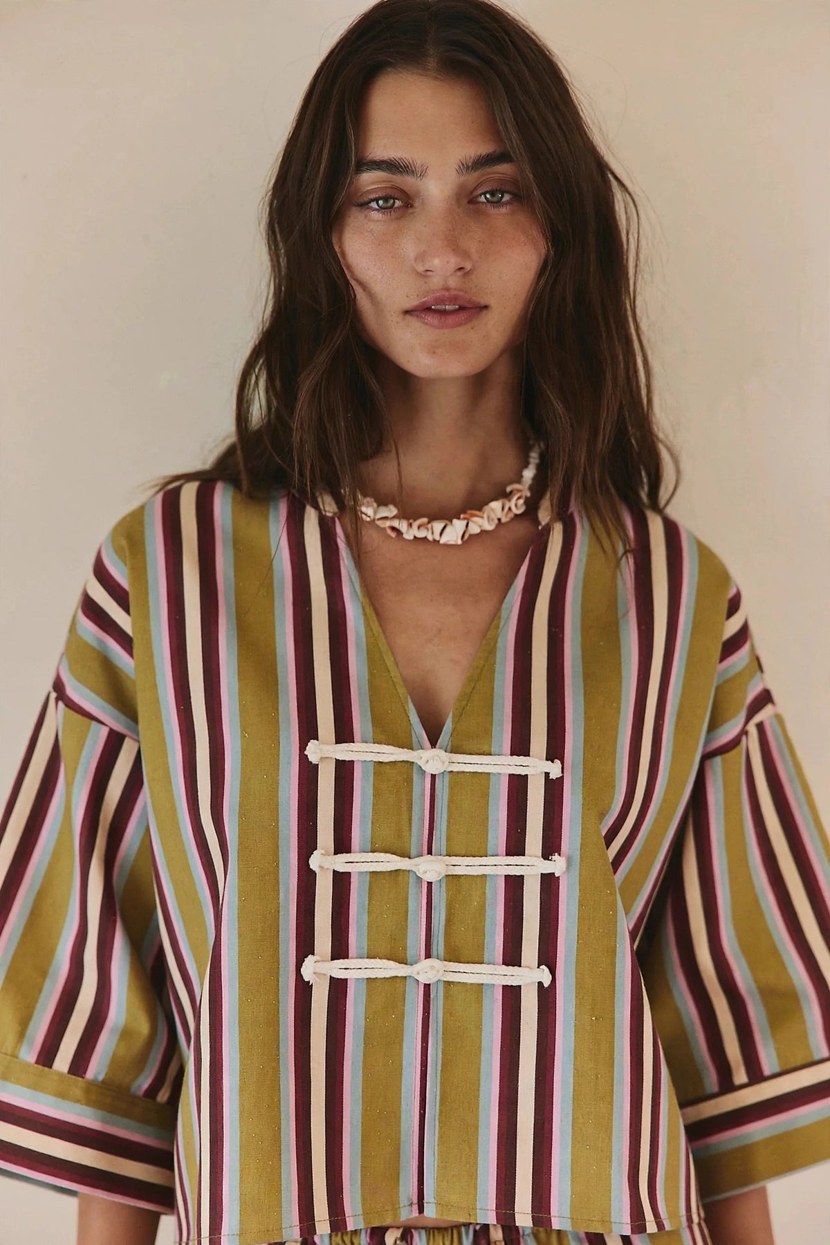 Women's Multi Stripe Toggle Closure Top