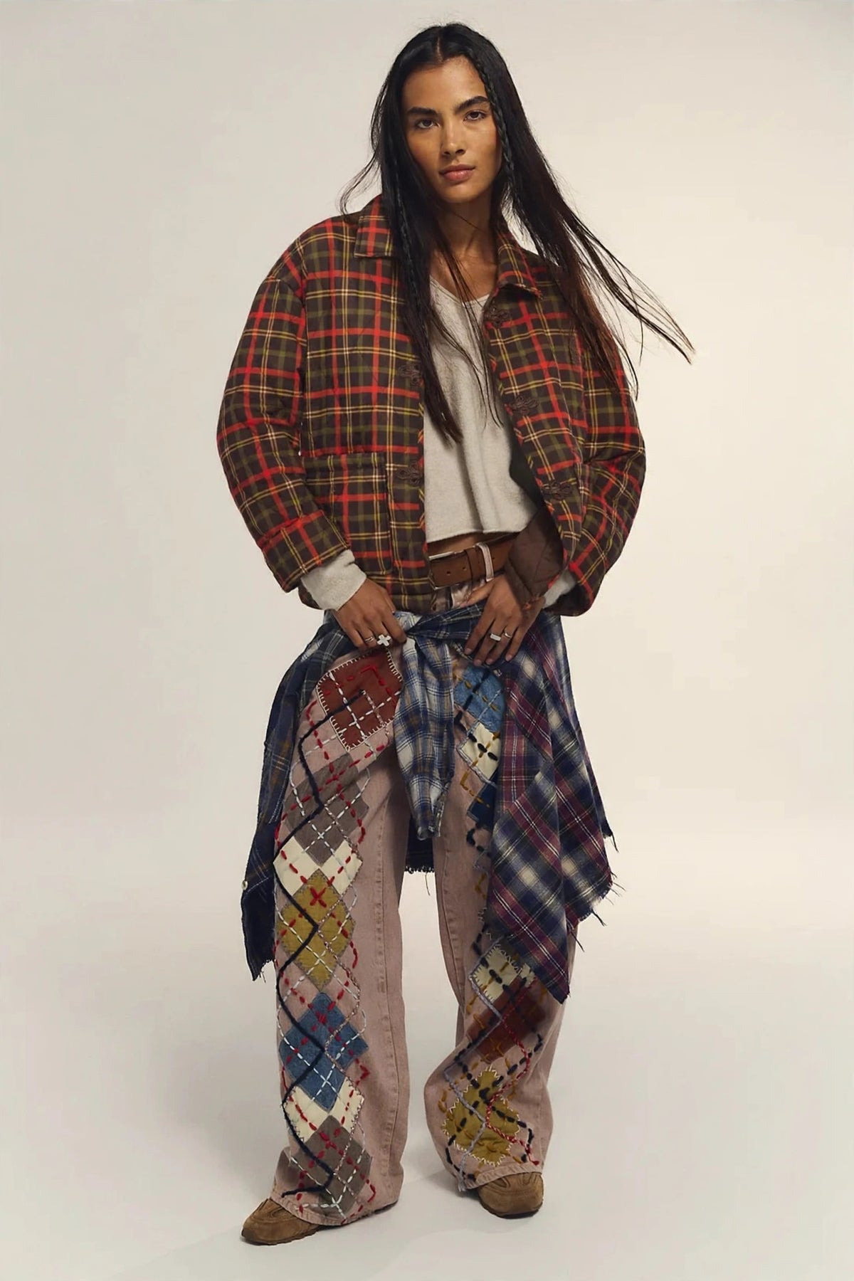 Women's Plaid Quilted Embroidered Closure Jacket in fall plaid