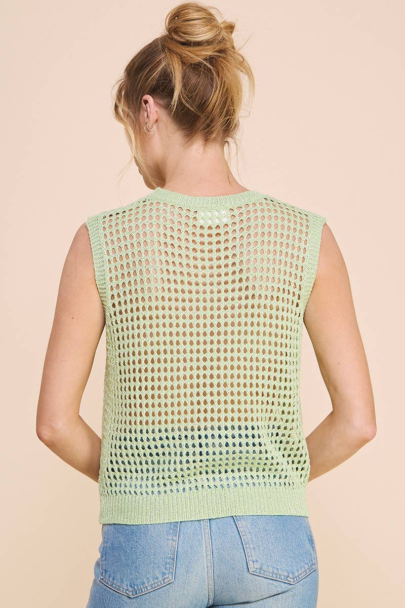 Open Weave Foil Knit Crochet Tank