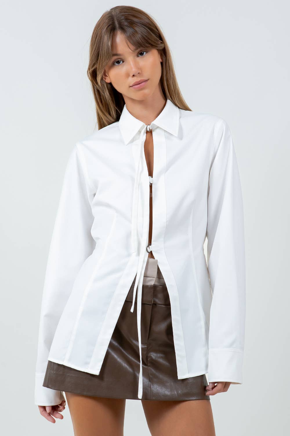 STRAP ADJUSTERS POPLIN COLLARED SHIRT - WHITE