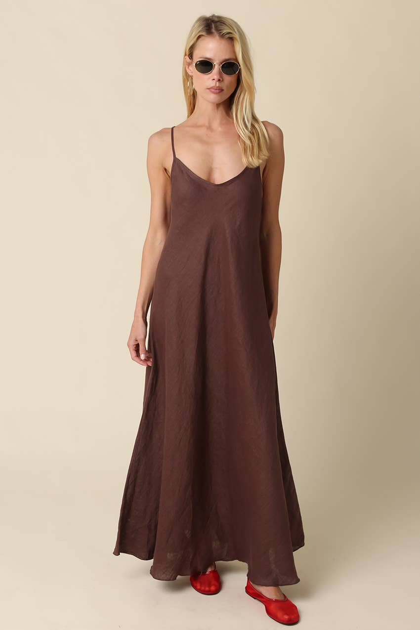 beige dress and red shoes Linen Slip Maxi Brown / M Elegant Black Lace Gown Midi and Maxi Dress Calf Width:30cm The Have It Your