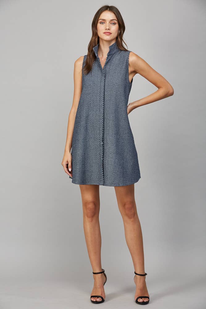 STAND COLLAR SHIFT DRESS