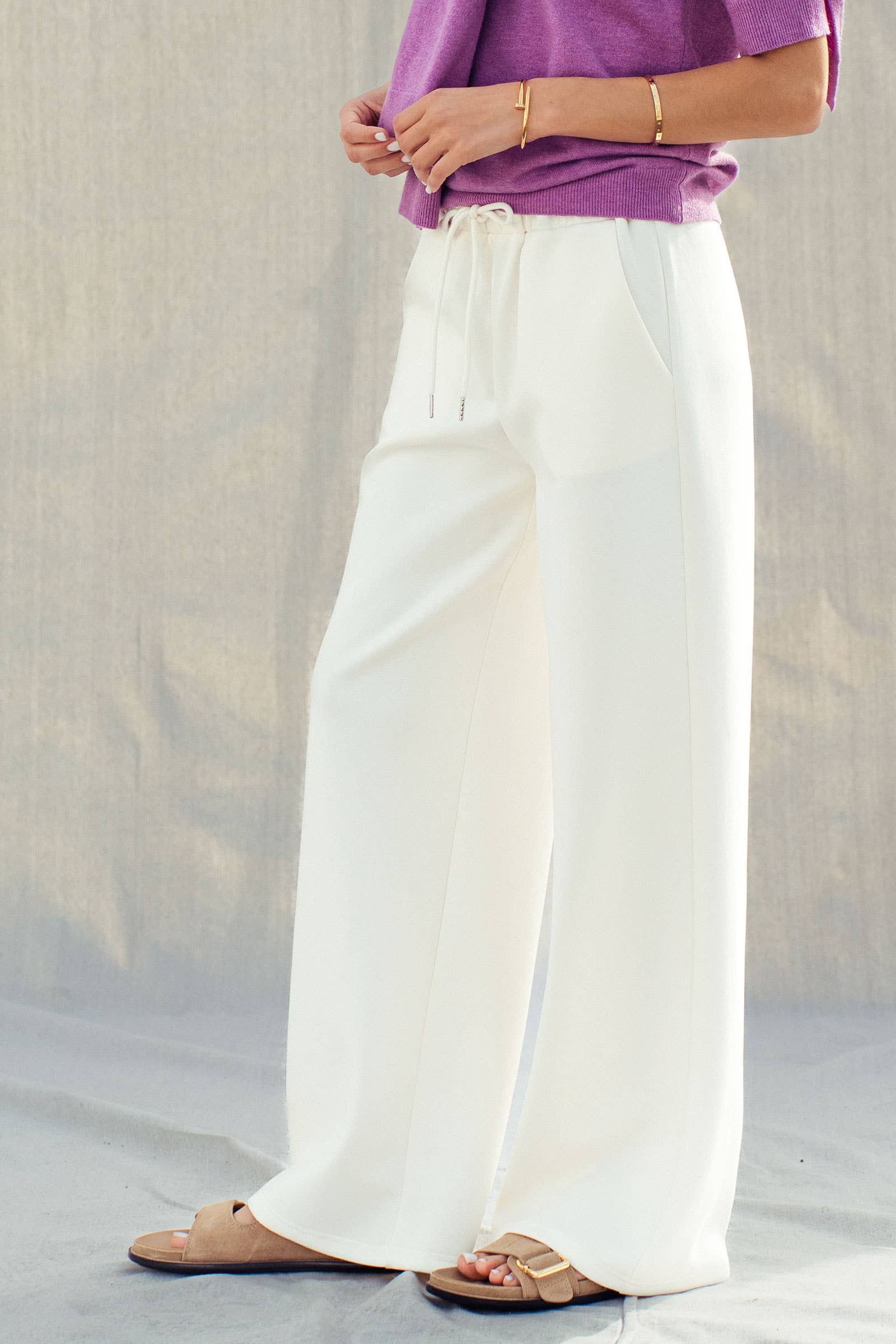 Cotton Blend Wide Leg Drawstring Lounge Pants