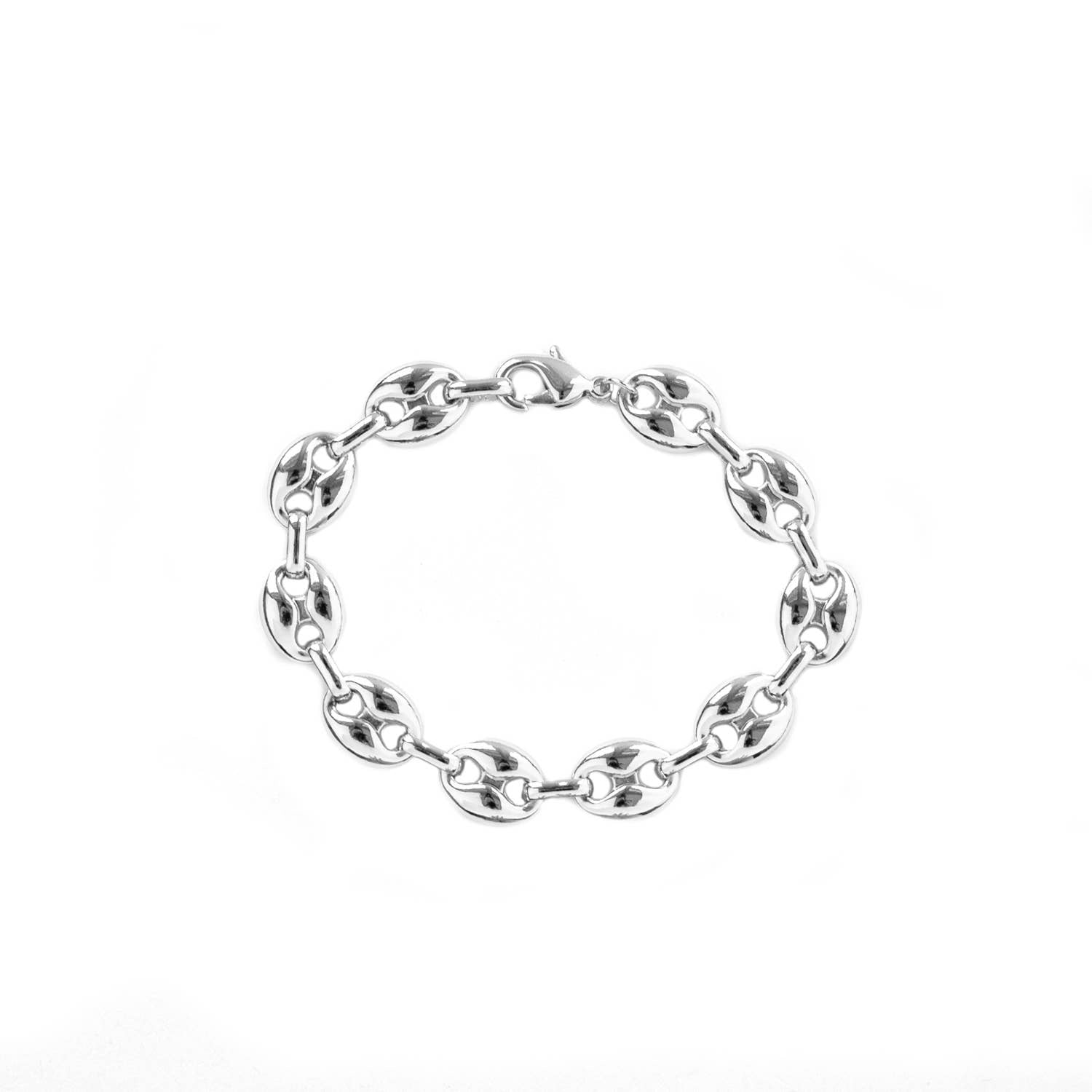 Silver chain bracelet on a white background