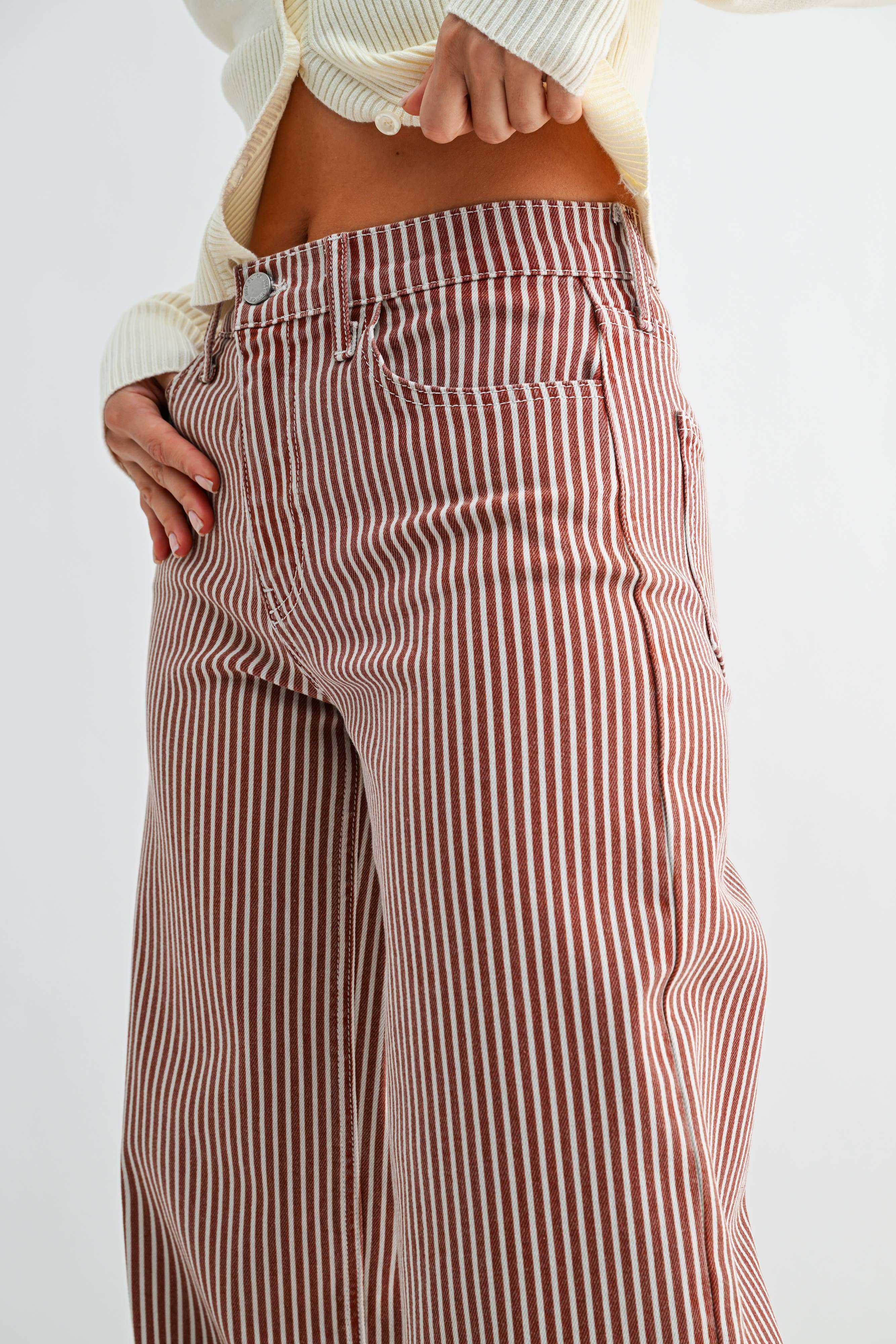 SPICE BROWN STRIPE Relaxed Wide Leg