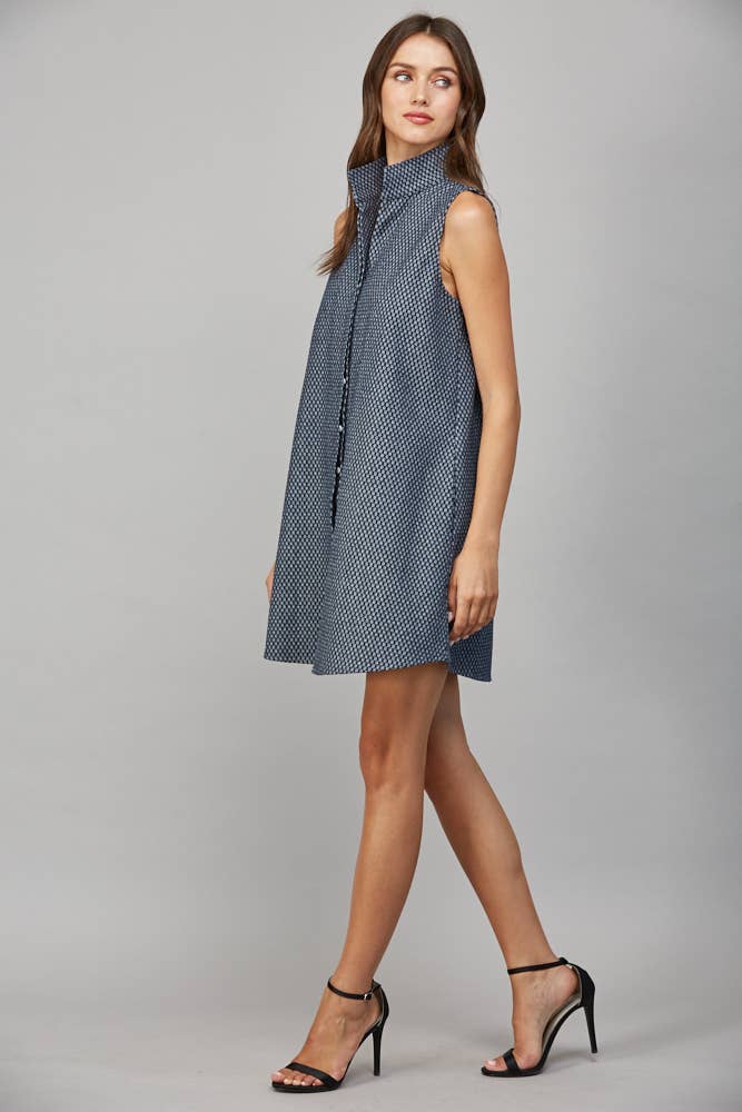 STAND COLLAR SHIFT DRESS