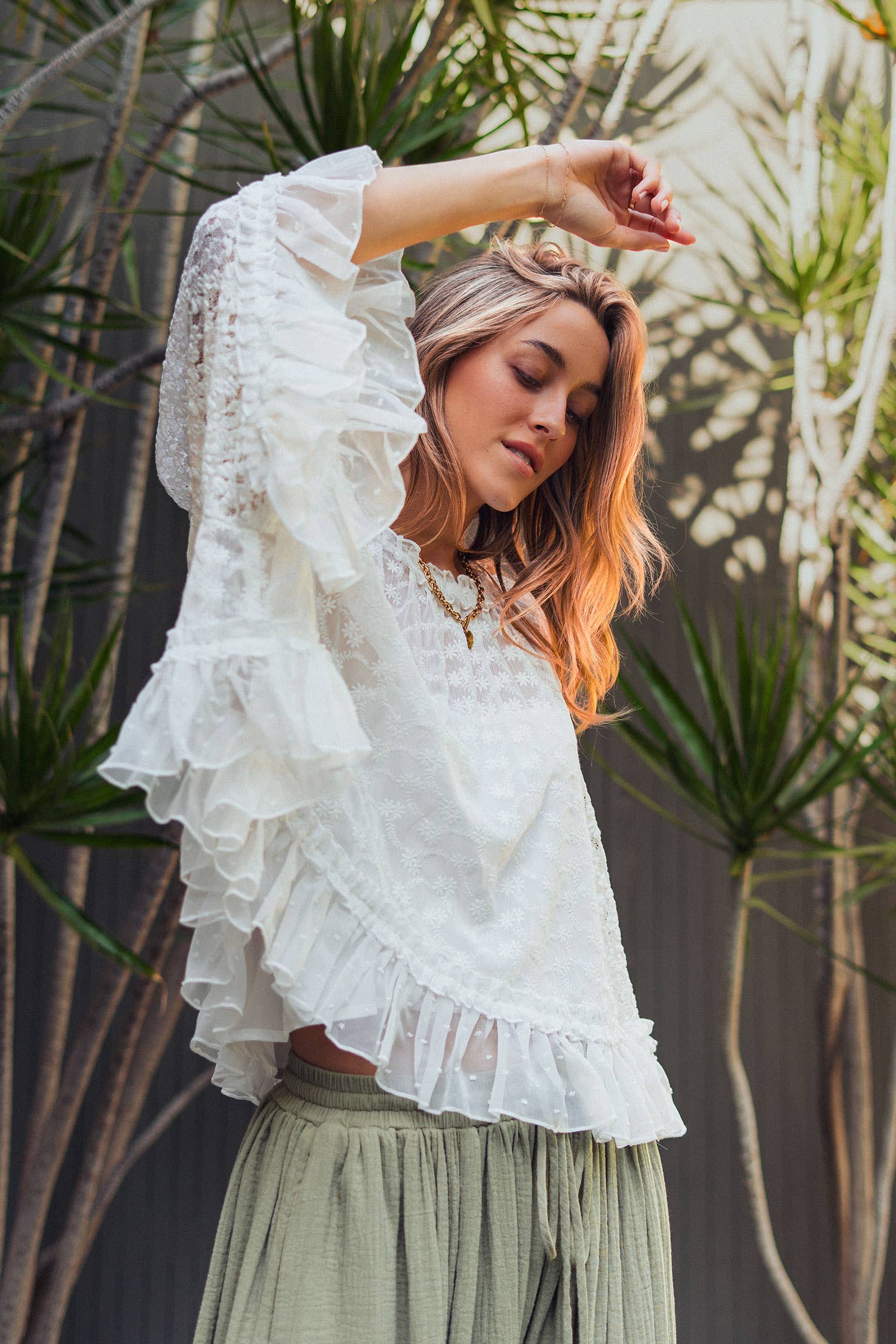 Lace Top Ruffle Flutter Sleeve