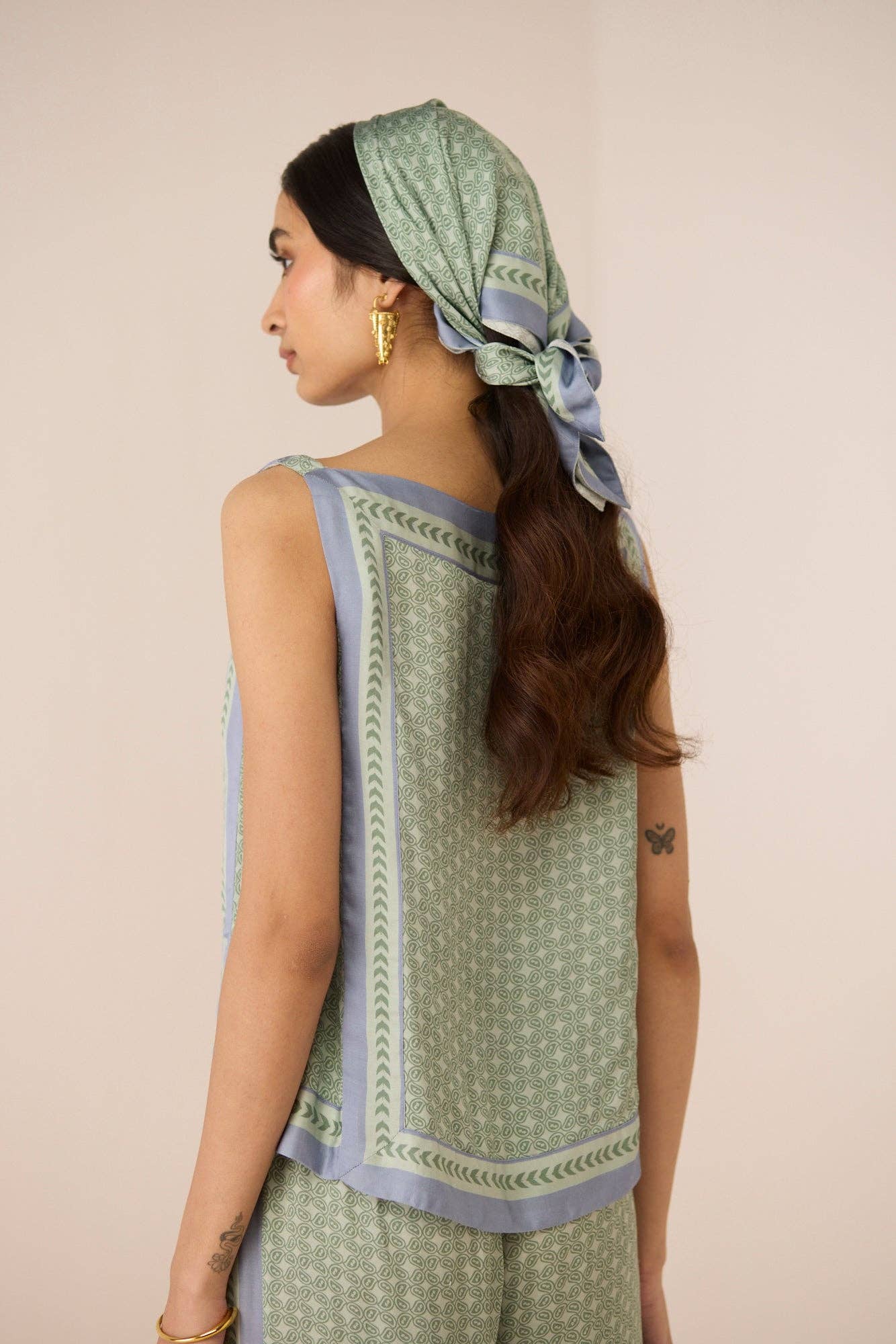 Sage Handkerchief Print Top