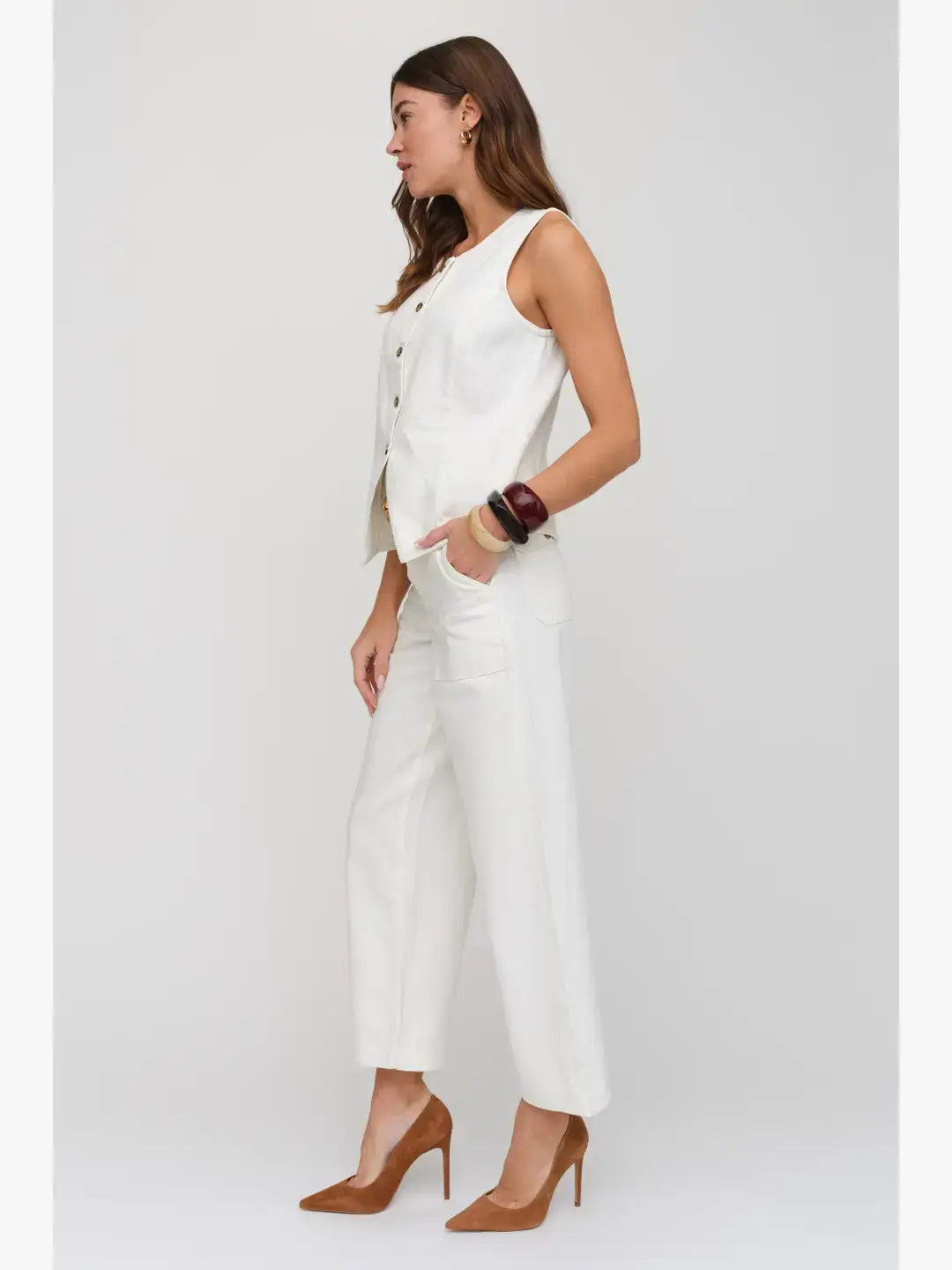 Button Front Denim Tailored Vest