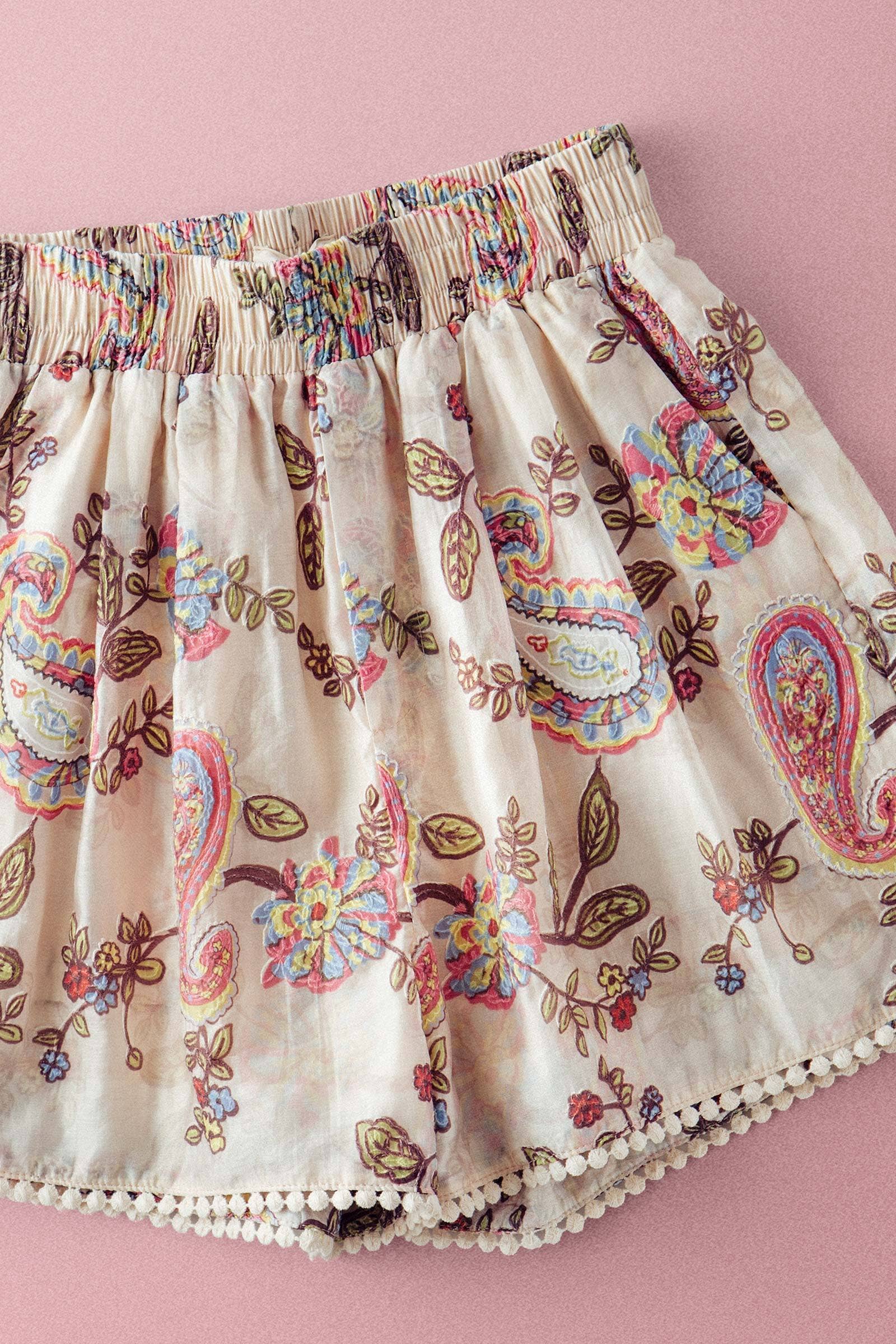 Boho Paisley Embroidered Lounge Shorts