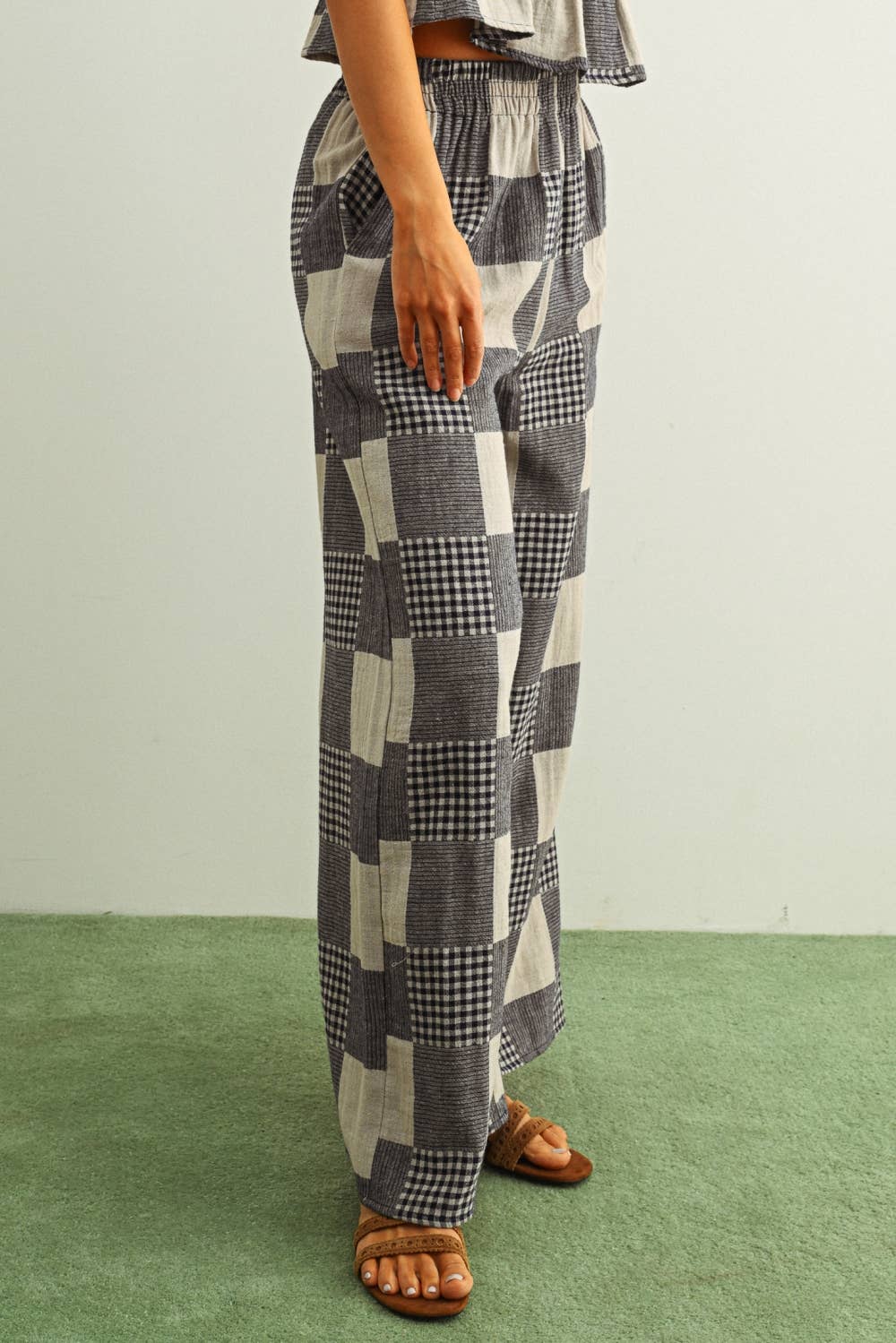 GINGHAM PATCH EFFECT PANTS