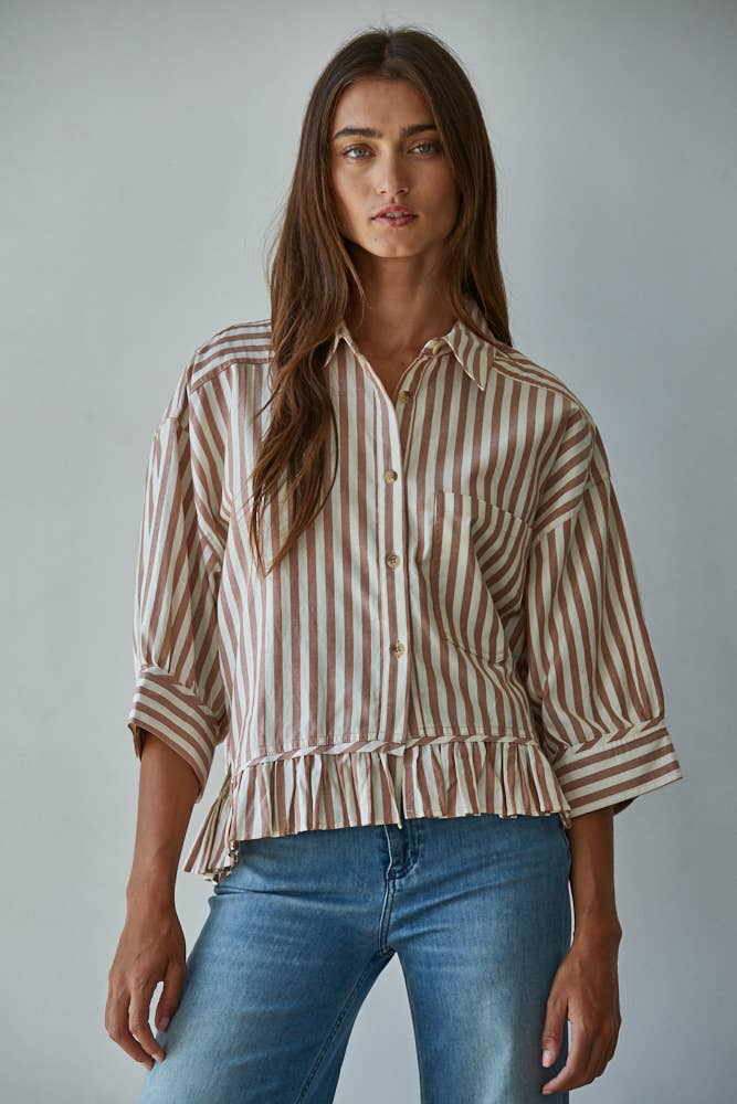 Woven Cotton Striped Button-Down Shirt