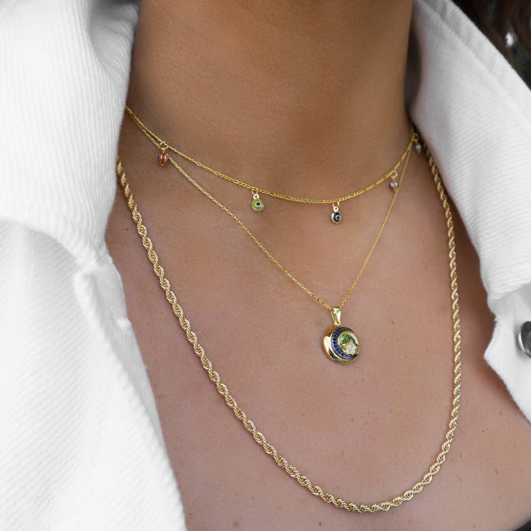 Gold plated multi glass evil eye necklace