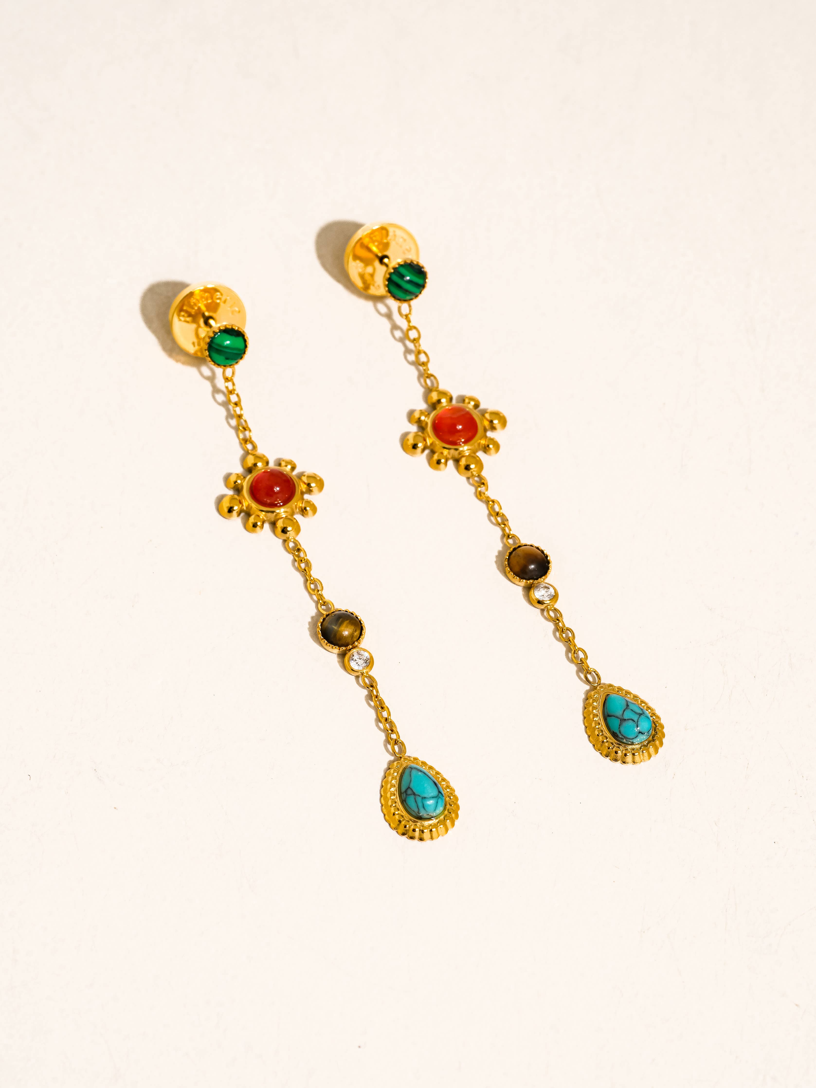 Bellevie 18K Gold Gemstone Drop Earrings