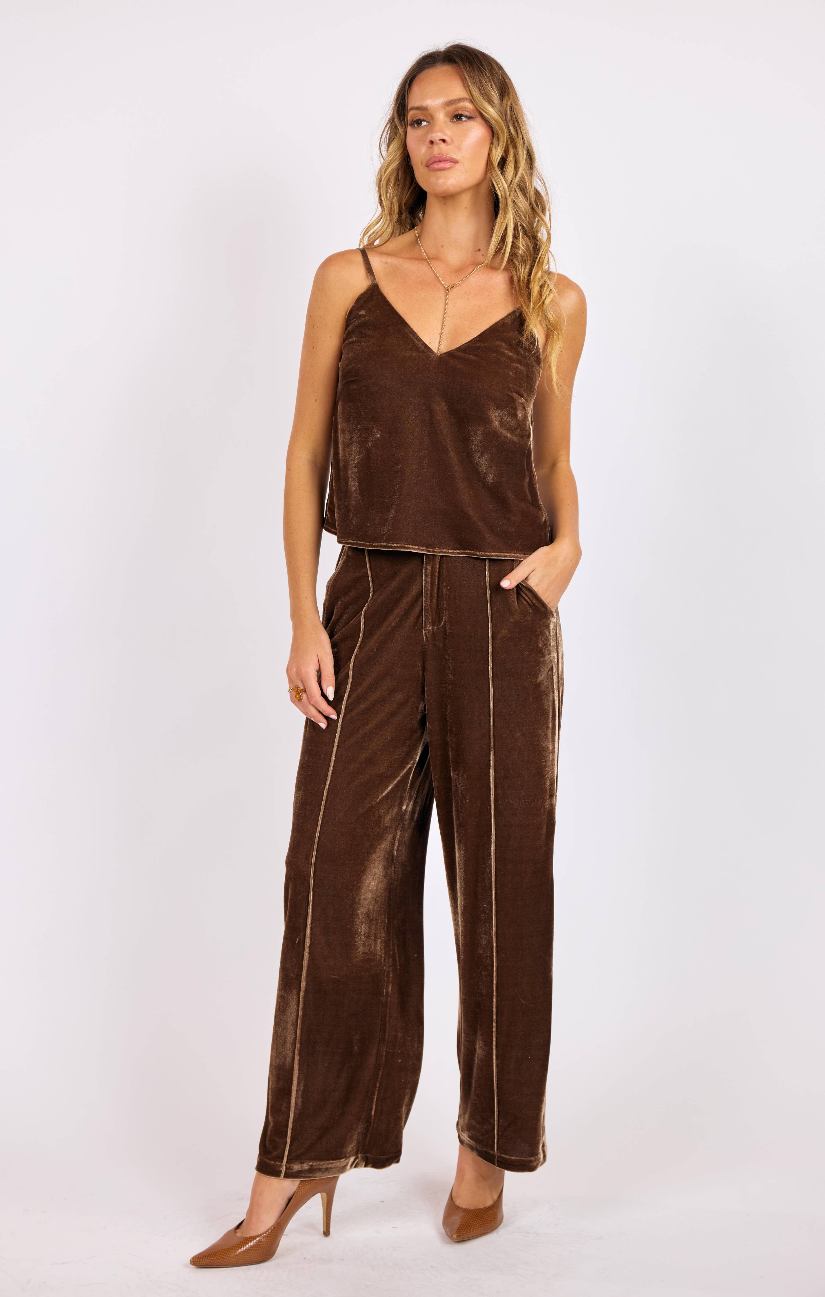 Twilight Spell Stretch Velvet Cami : MOCHA