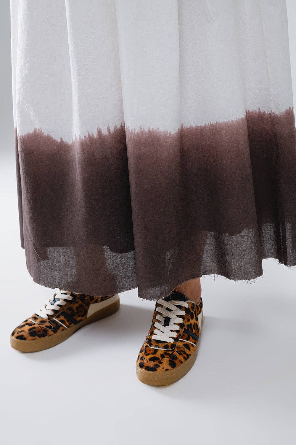 Flowy Drop Waist White Skirt With Brown Ombre