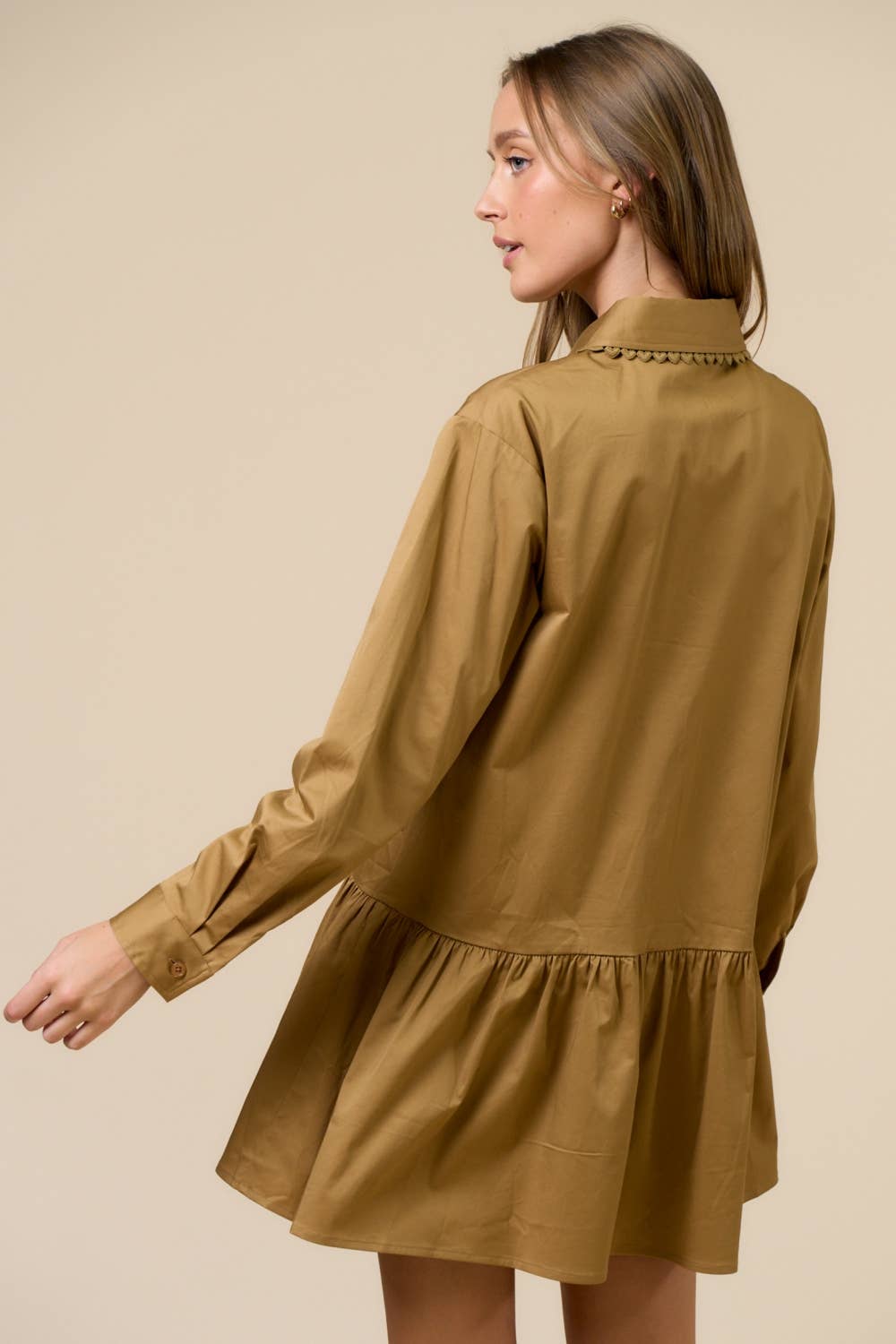 Scalloped Trim Button-Up Dress