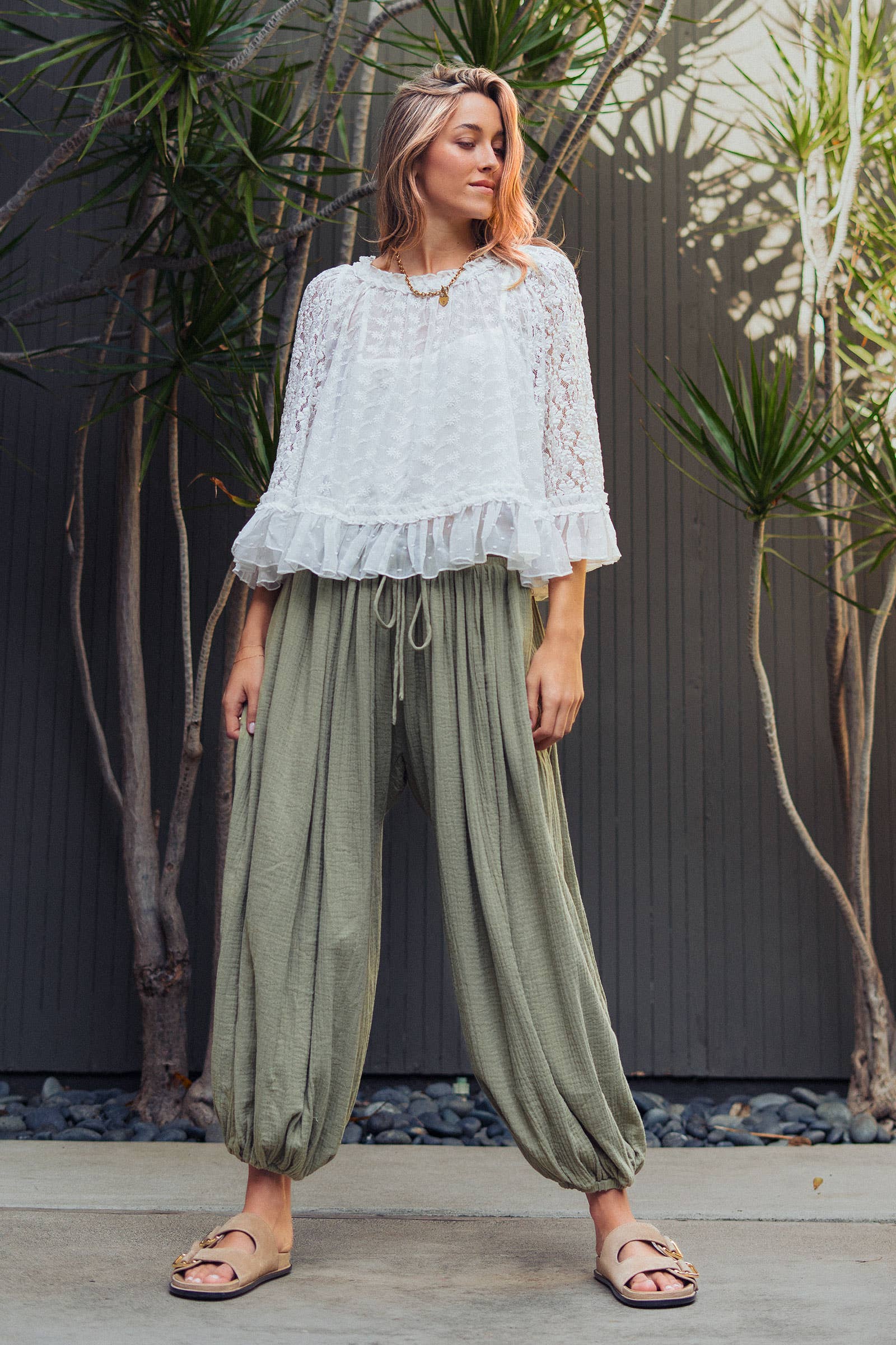 Crinkle Balloon Pants Drawstring