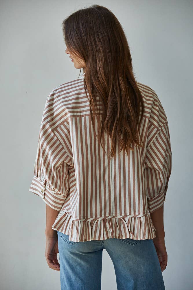 Woven Cotton Striped Button-Down Shirt