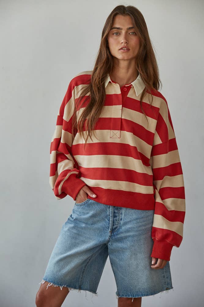 Striped Rugby Half Button Up