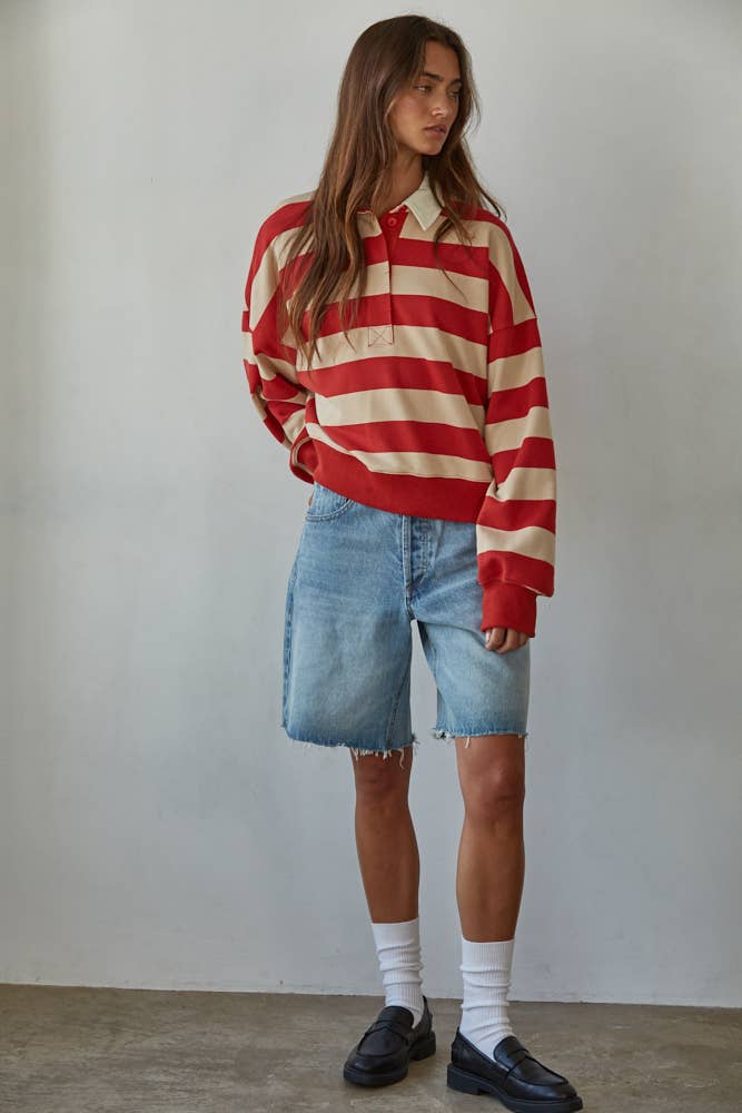 Striped Rugby Half Button Up