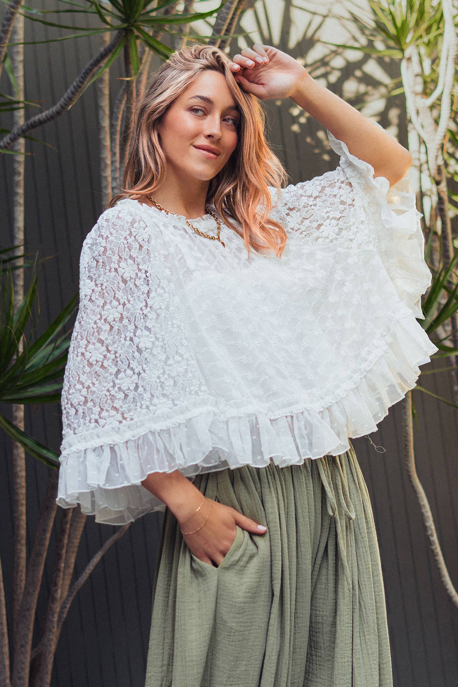 Lace Top Ruffle Flutter Sleeve