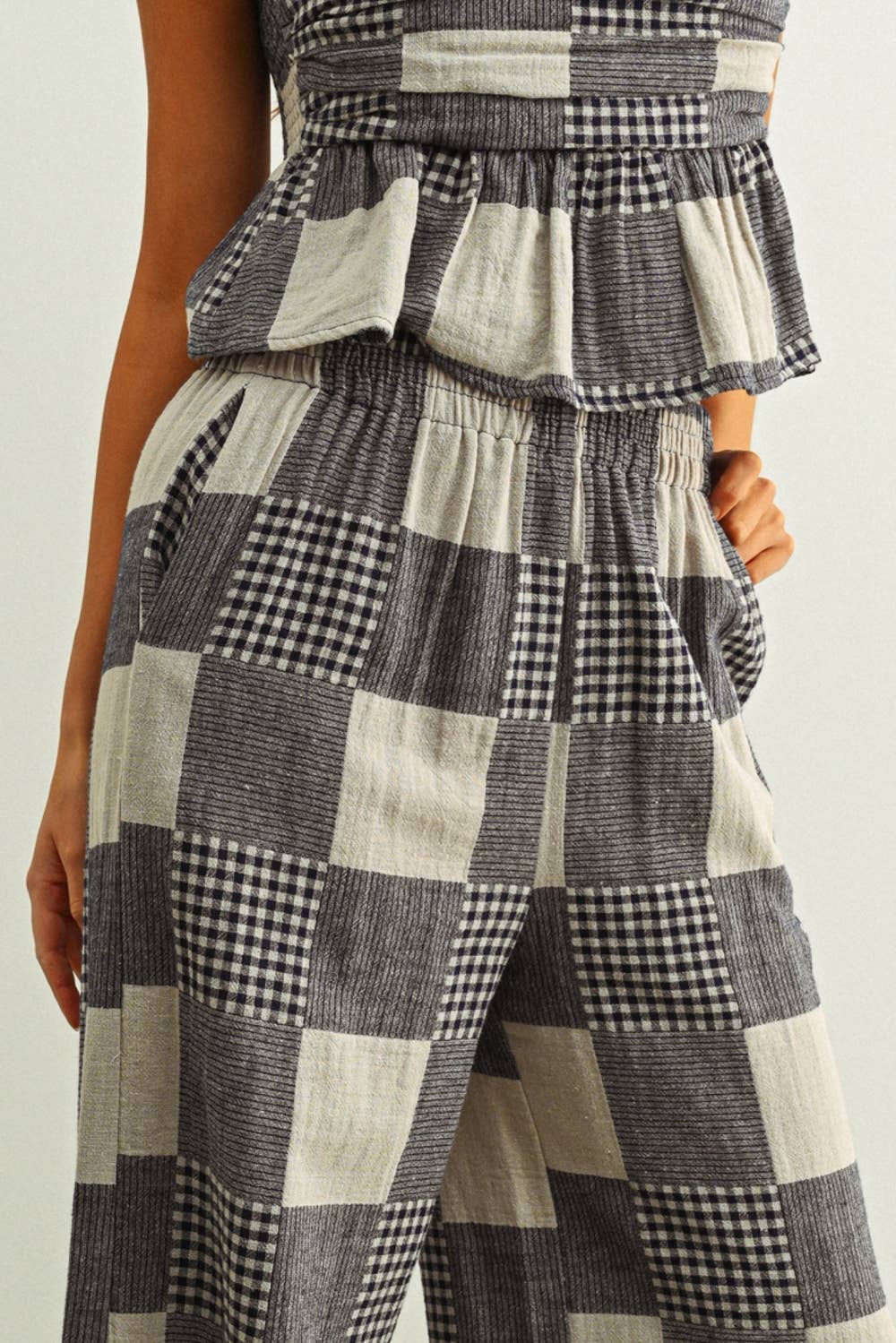 GINGHAM PATCH EFFECT PANTS