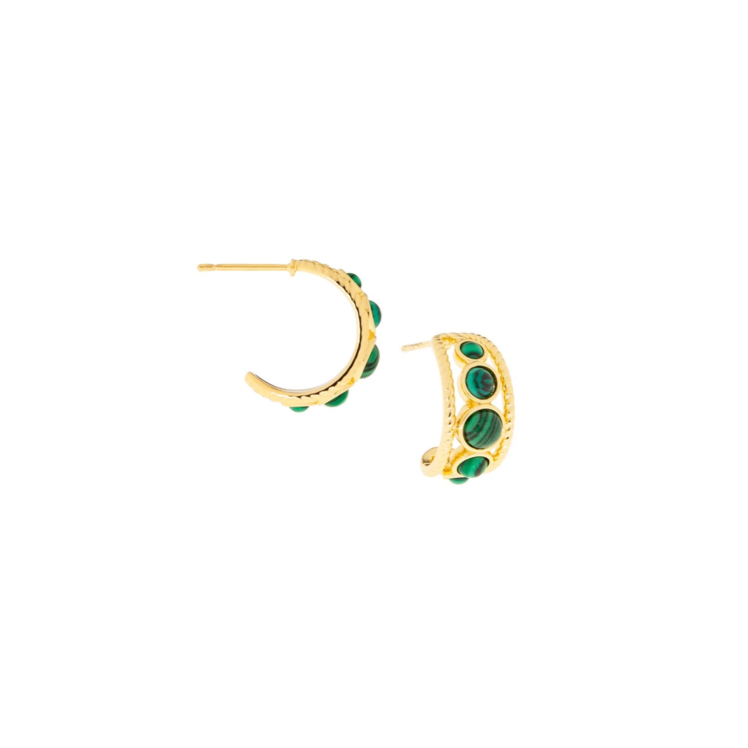 gold and green gem hoop earrings