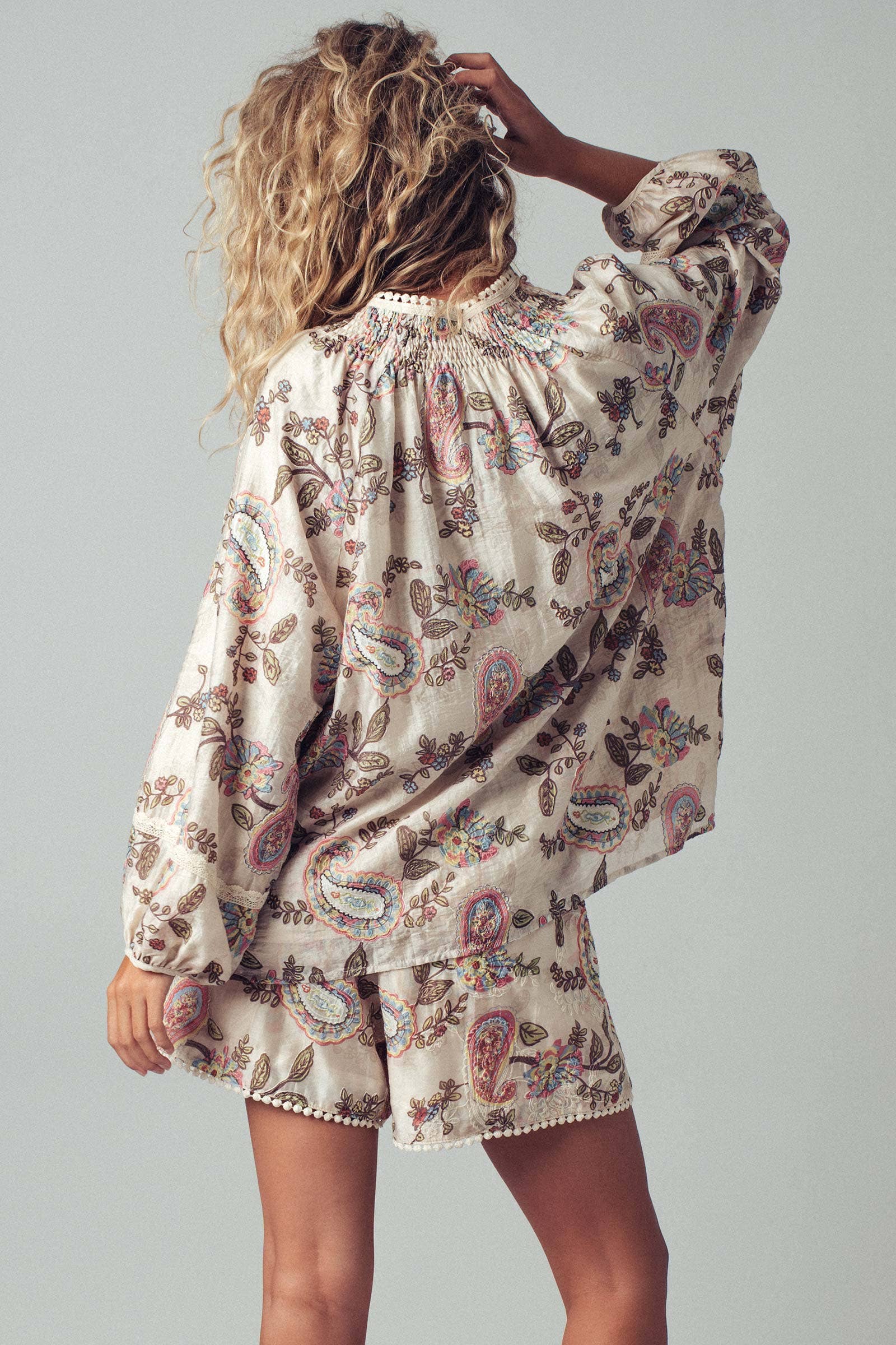 Embroidered Boho Paisley Blouse Top