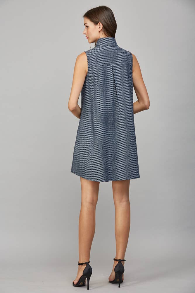 STAND COLLAR SHIFT DRESS