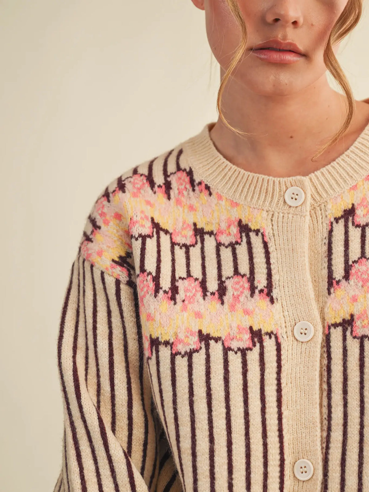 Striped Floral Sweater Cardigan