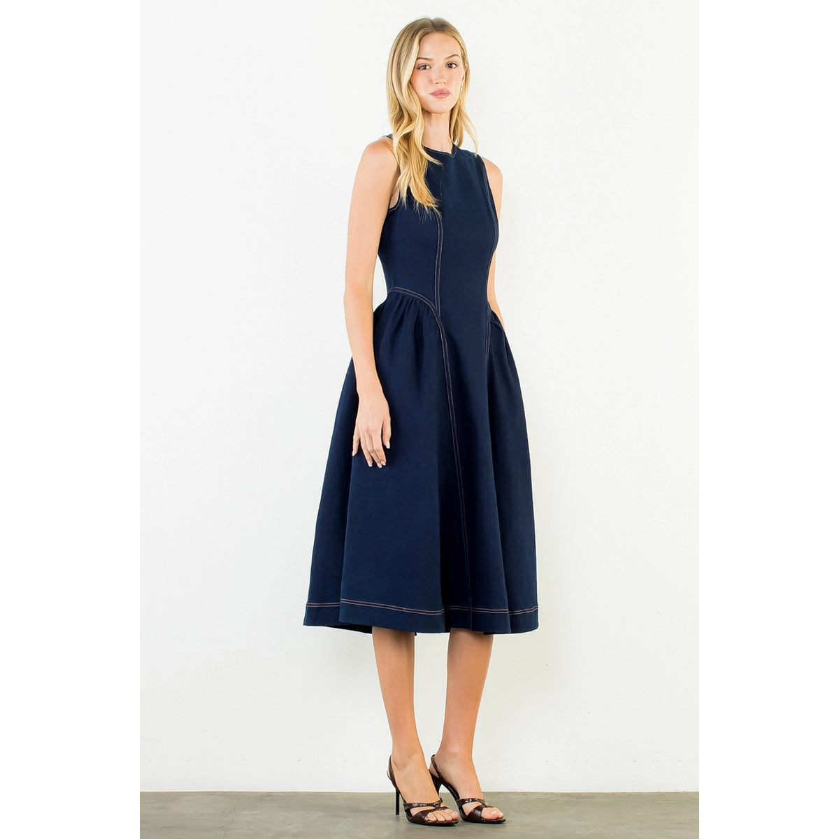 Sleeveless Denim Midi Dress