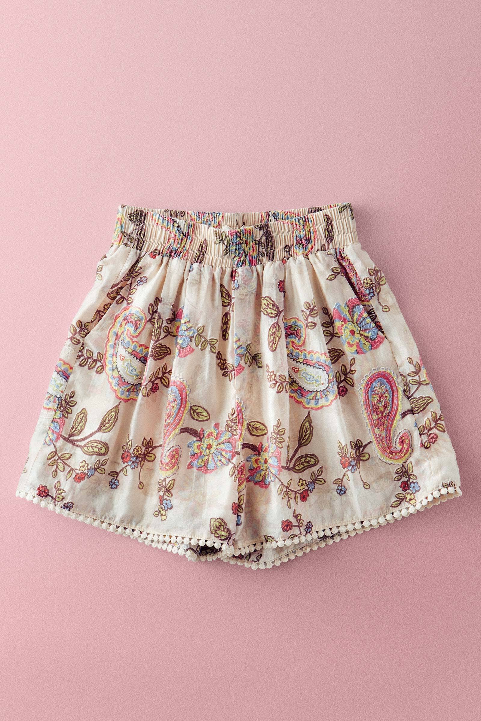 Boho Paisley Embroidered Lounge Shorts
