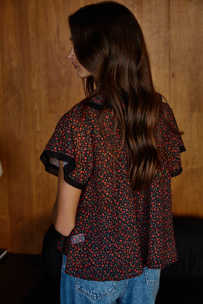 Floral Print Collared Top