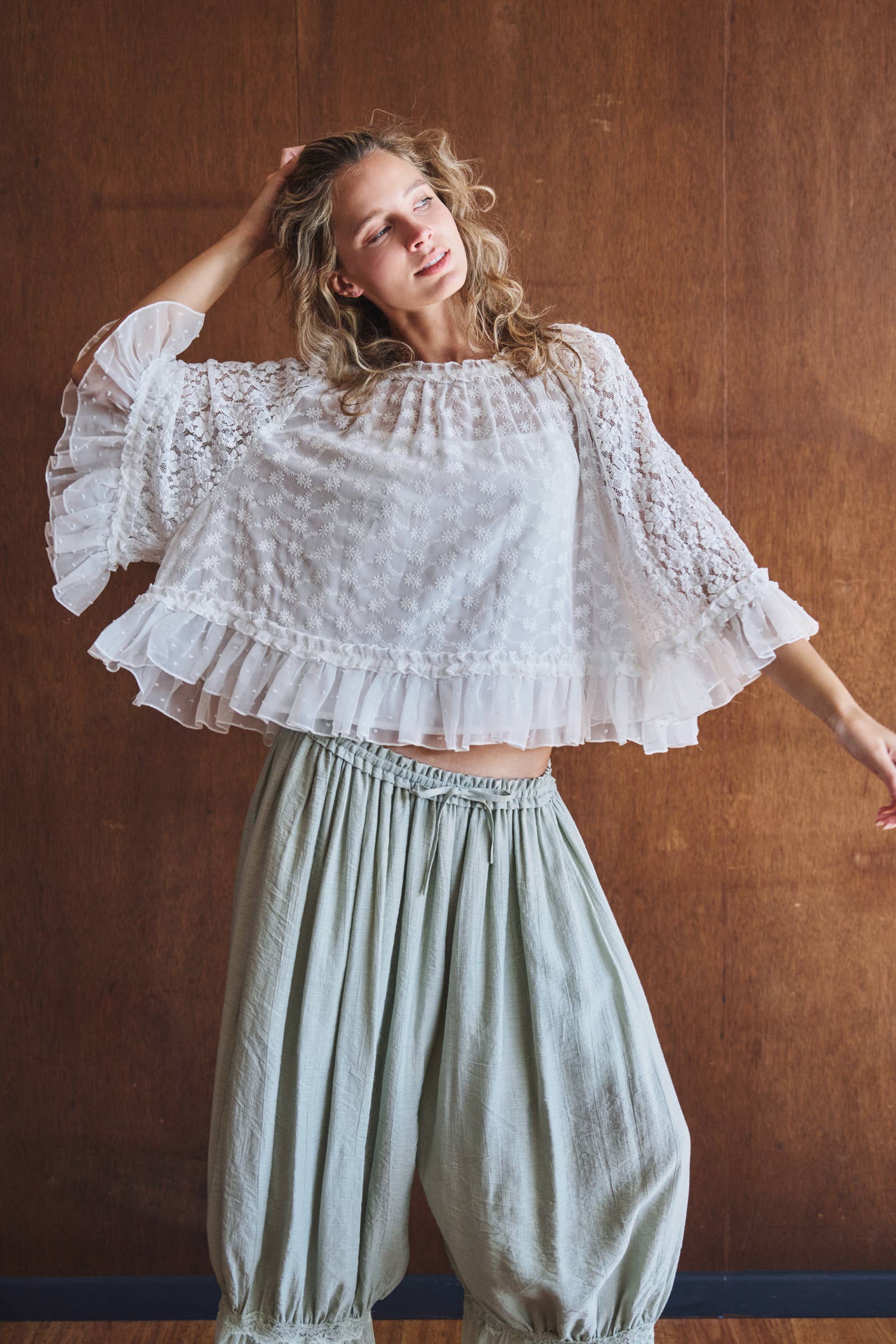 Lace Top Ruffle Flutter Sleeve