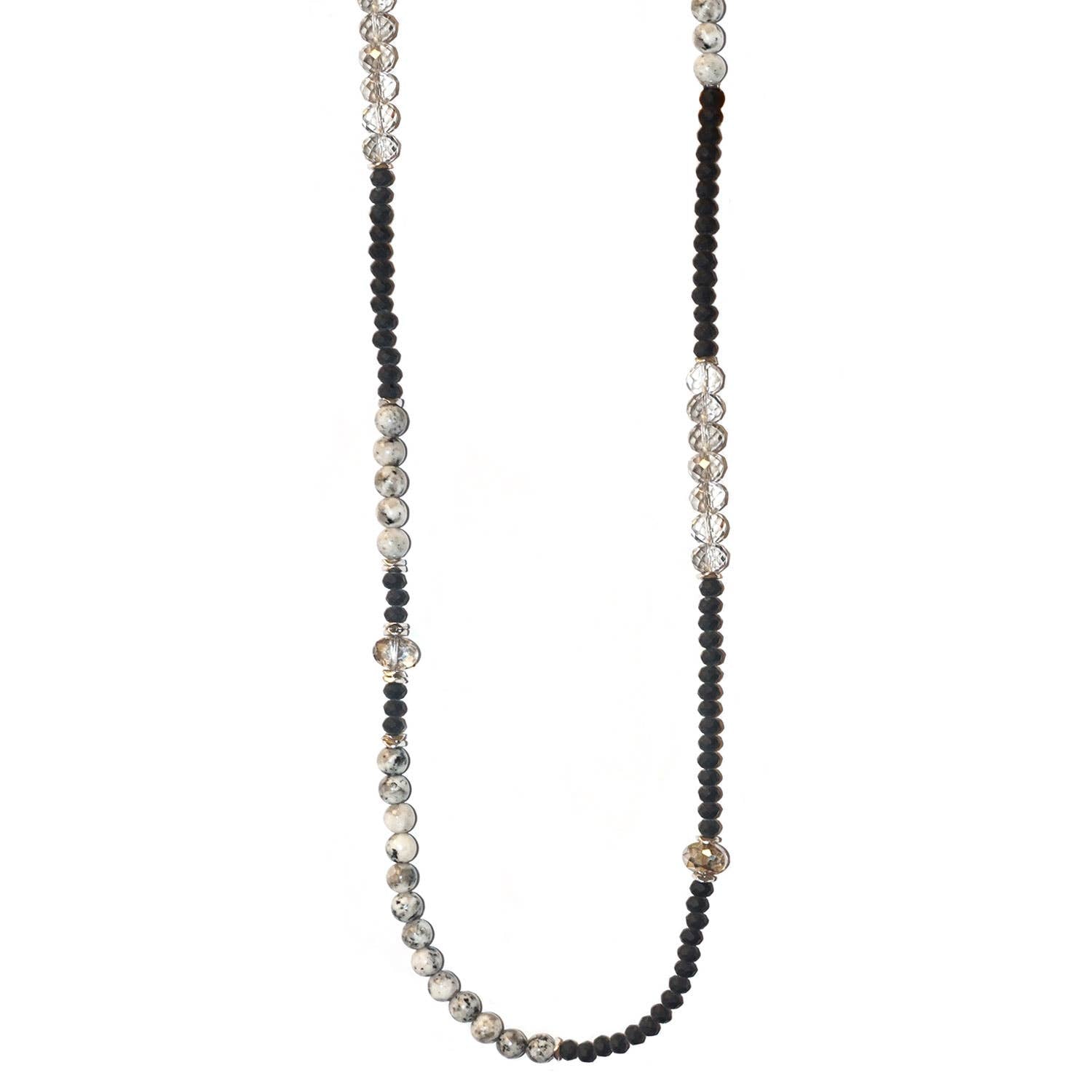 Stone & crystal beaded long necklace