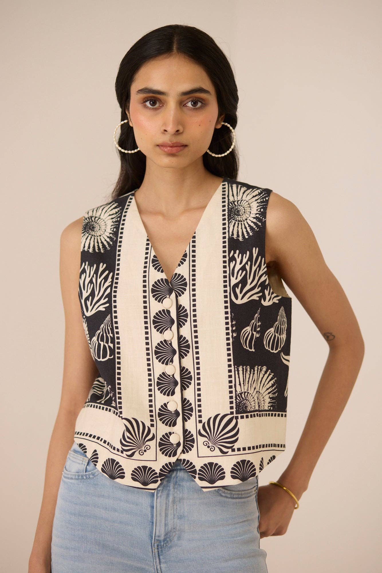 Coastal Shell Print Vest Women's Top