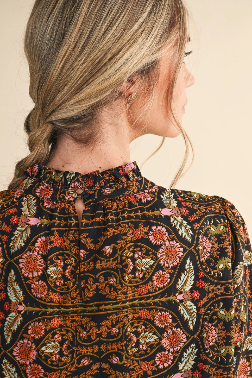 Floral Print Top with Floral Trim