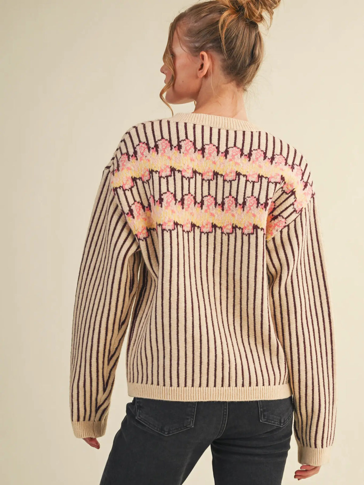 Striped Floral Sweater Cardigan