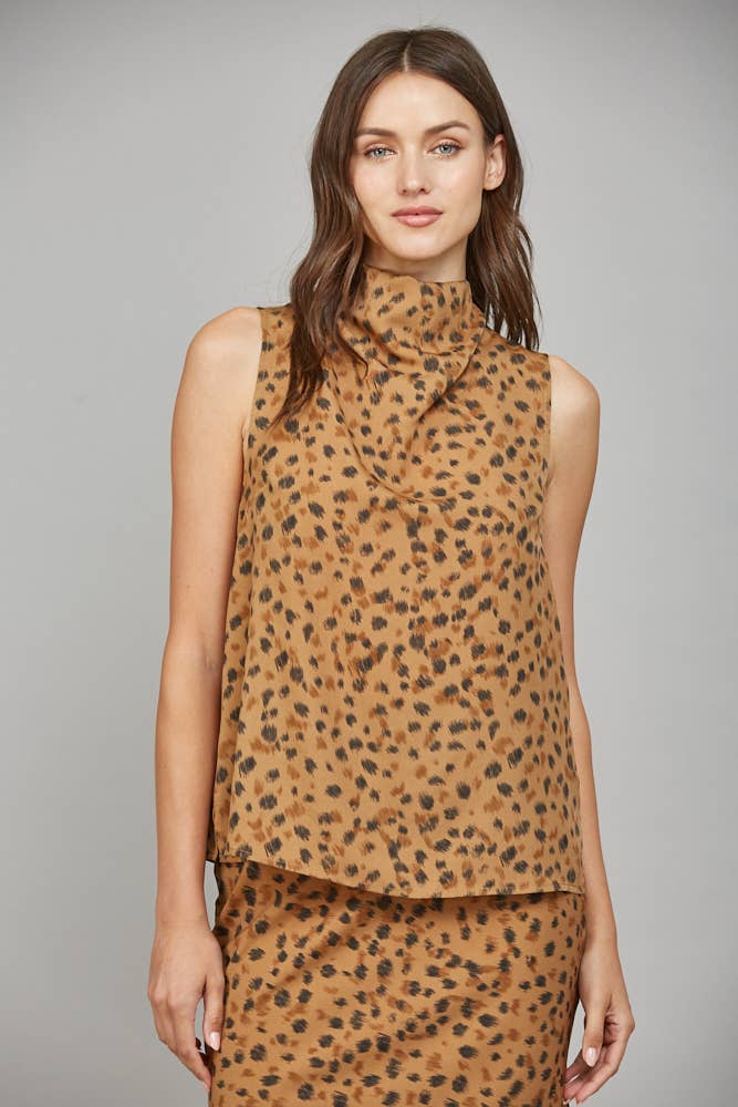 HIGH COWL NECK SLEEVELESS BLOUSE