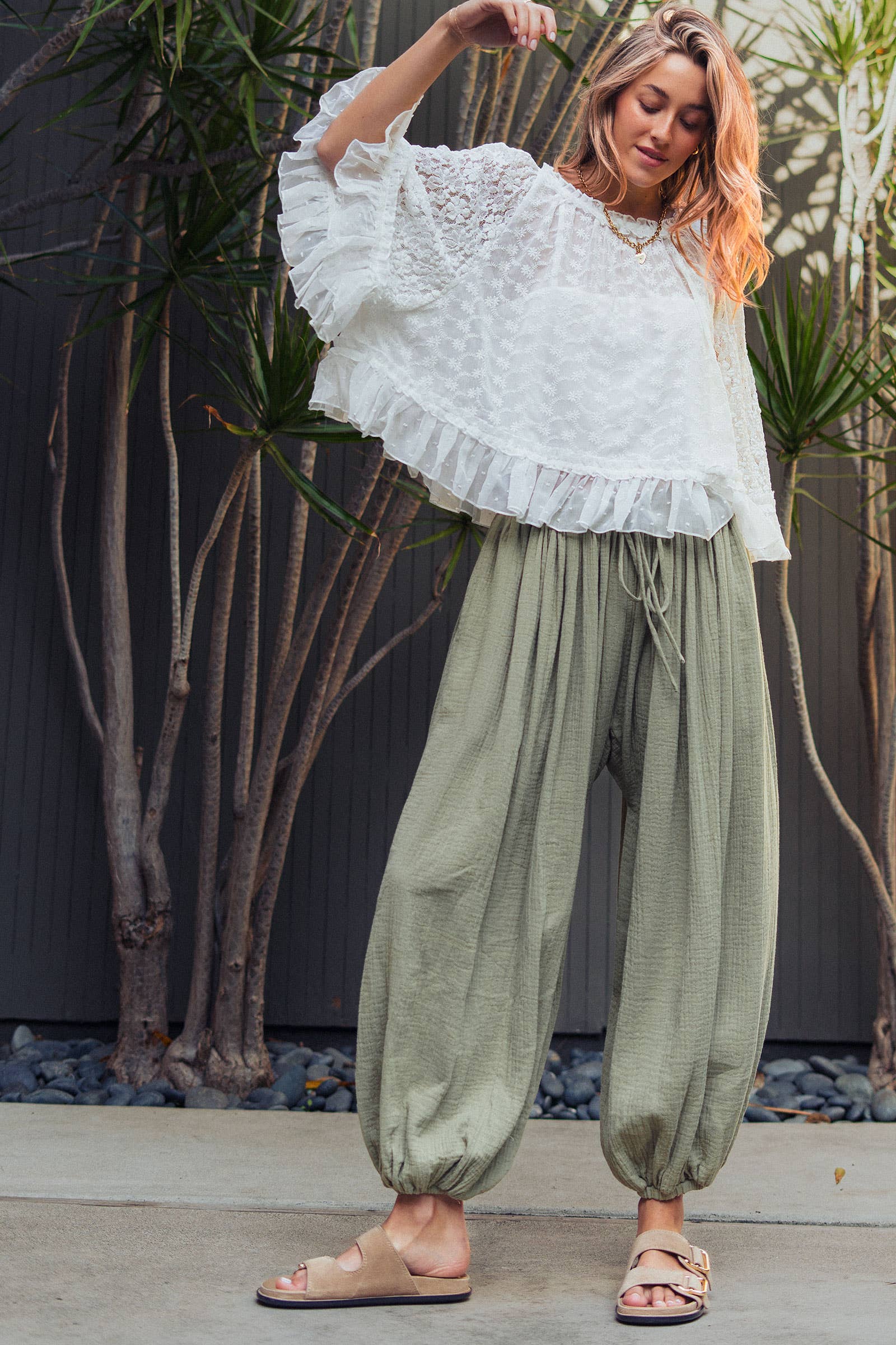 Crinkle Balloon Pants Drawstring