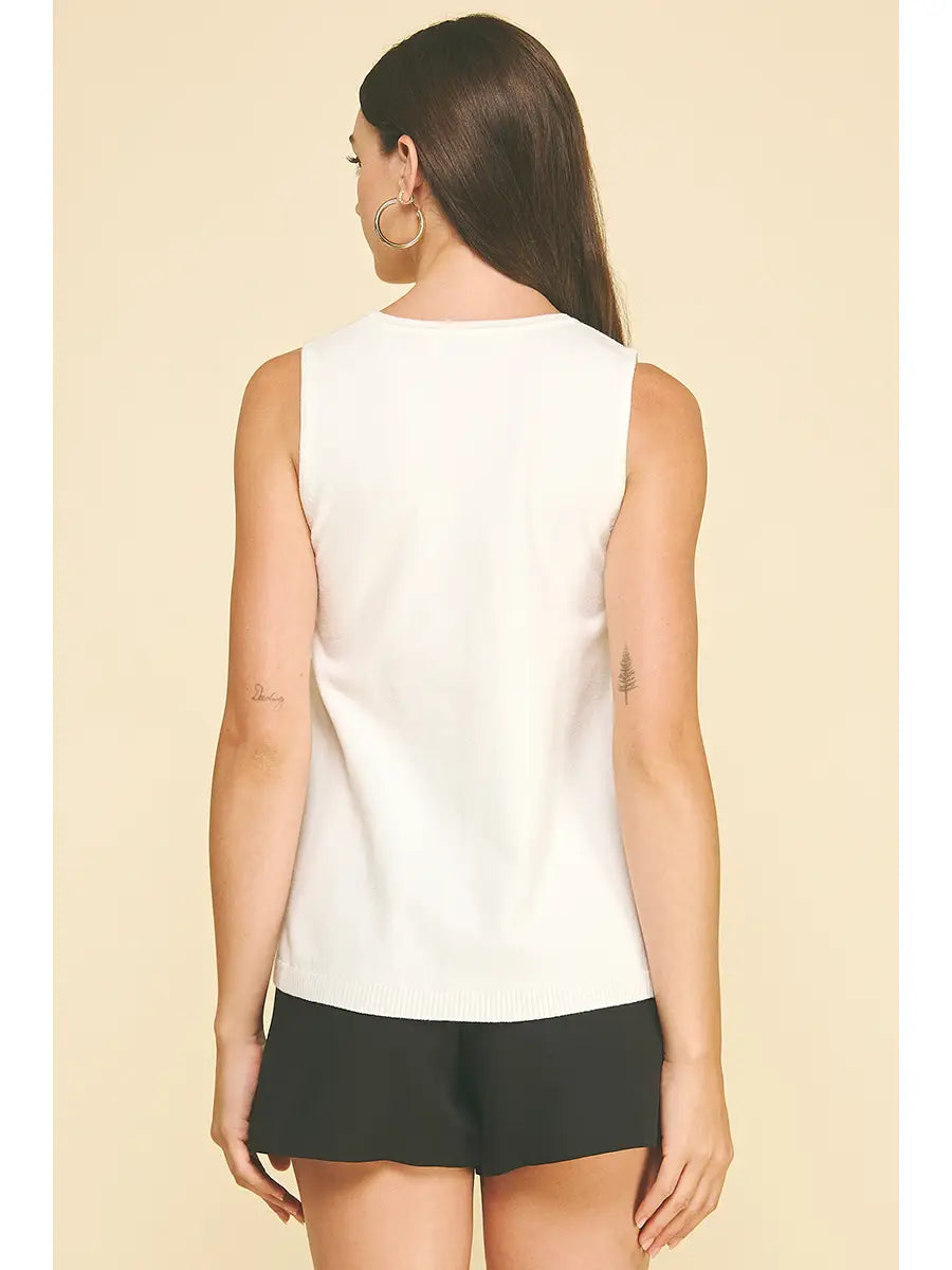 Rhinestone & Pearl Embroidered Knit Top