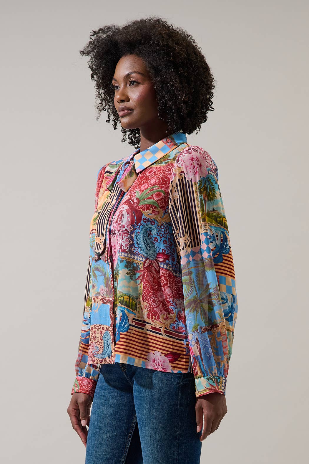 Matra Long Sleeve Collared Blouse