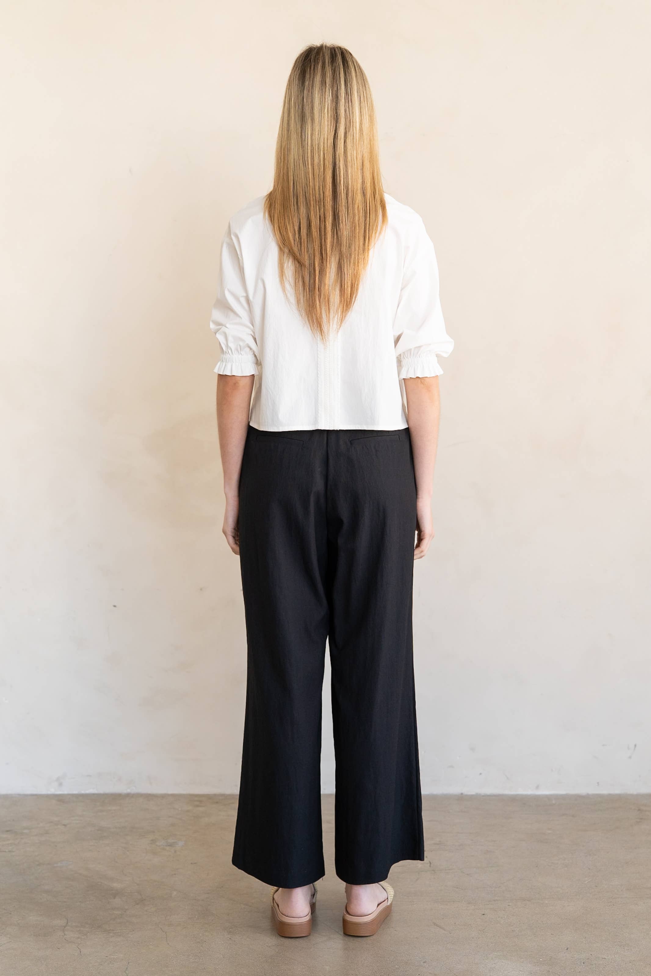 EYELET LACE PANEL BUTTON-UP BLOUSE