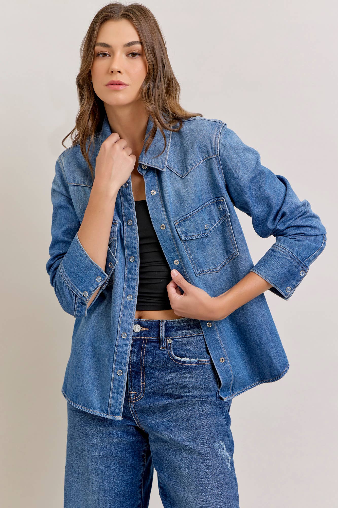 The Abby Denim Western Button Up