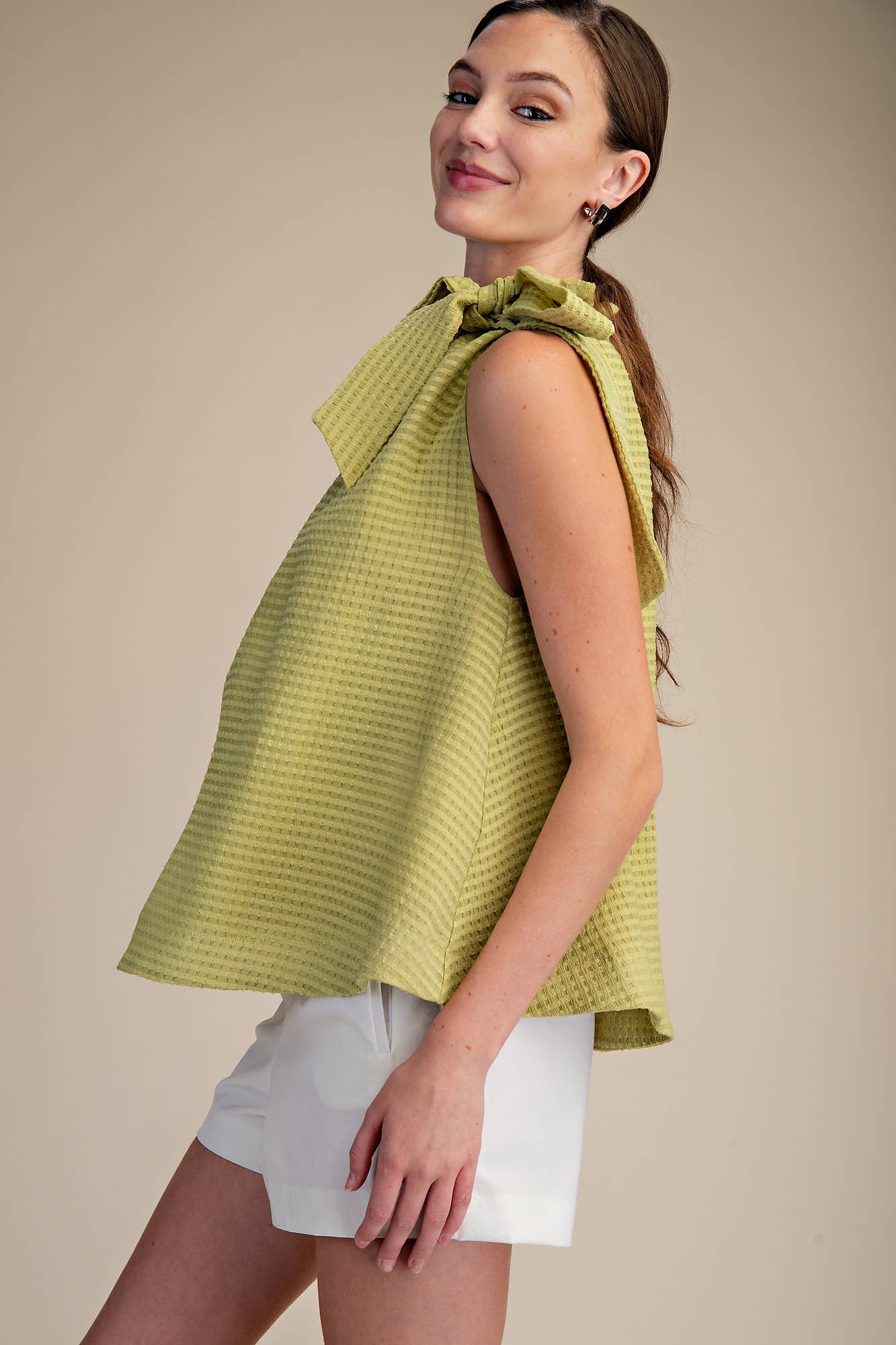 Ruffle Neck Tie Sleeveless Top